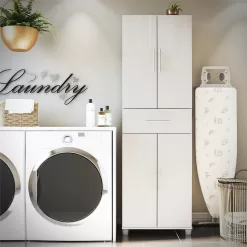Ameriwood Home Camberly 23.46-in W x 75.25-in H Wood Composite Ivory Oak/Magnolia Oak Freestanding Utility Storage Cabinet