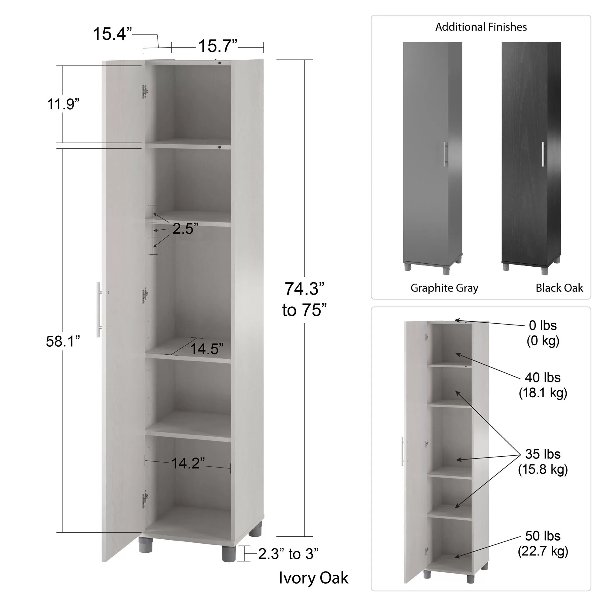 Ameriwood Home Camberly 15.7-in W x 74.3-in H Wood Composite Ivory Oak/Magnolia Oak Freestanding Utility Storage Cabinet - Image 10