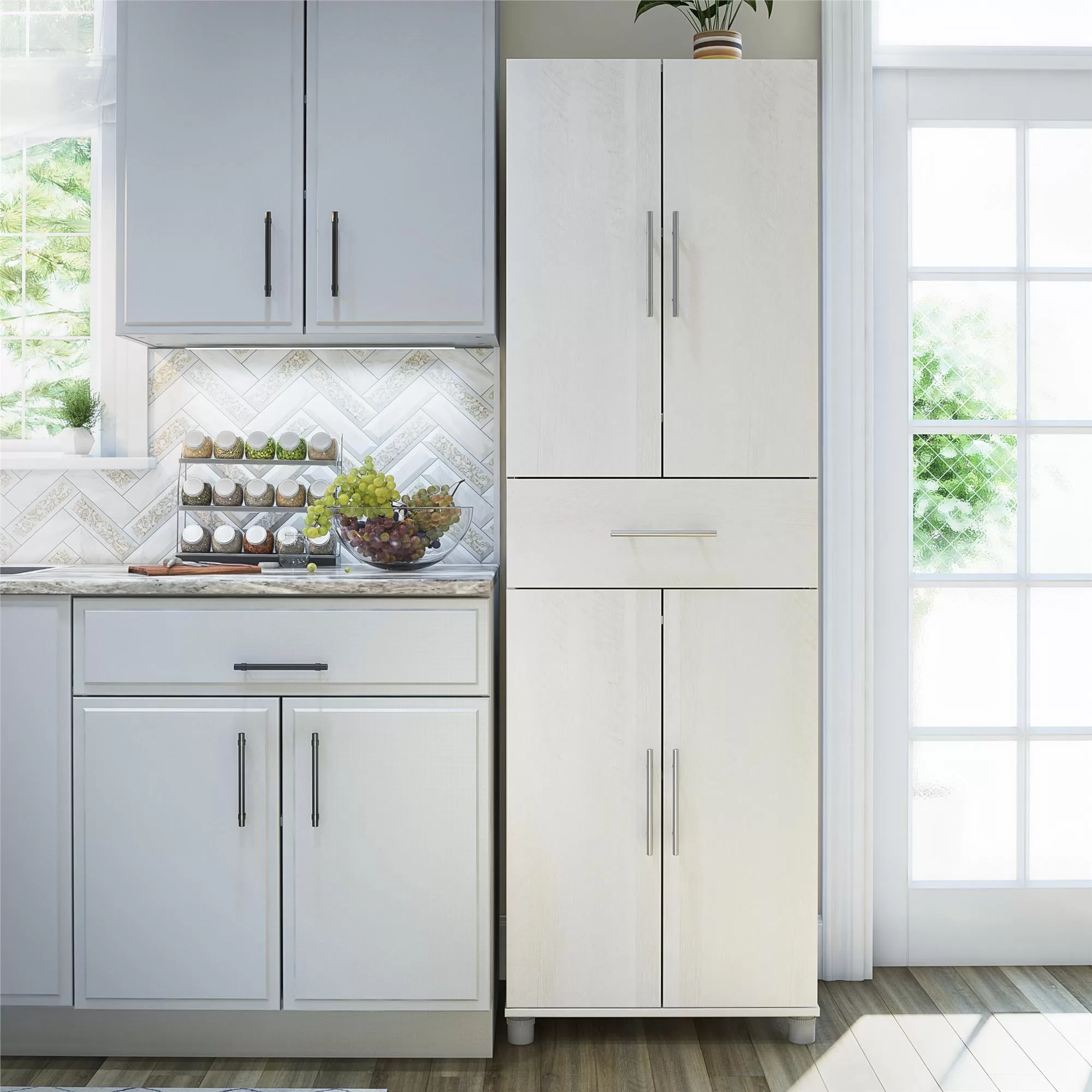 Ameriwood Home Camberly 23.46-in W x 75.25-in H Wood Composite Ivory Oak/Magnolia Oak Freestanding Utility Storage Cabinet - Image 15