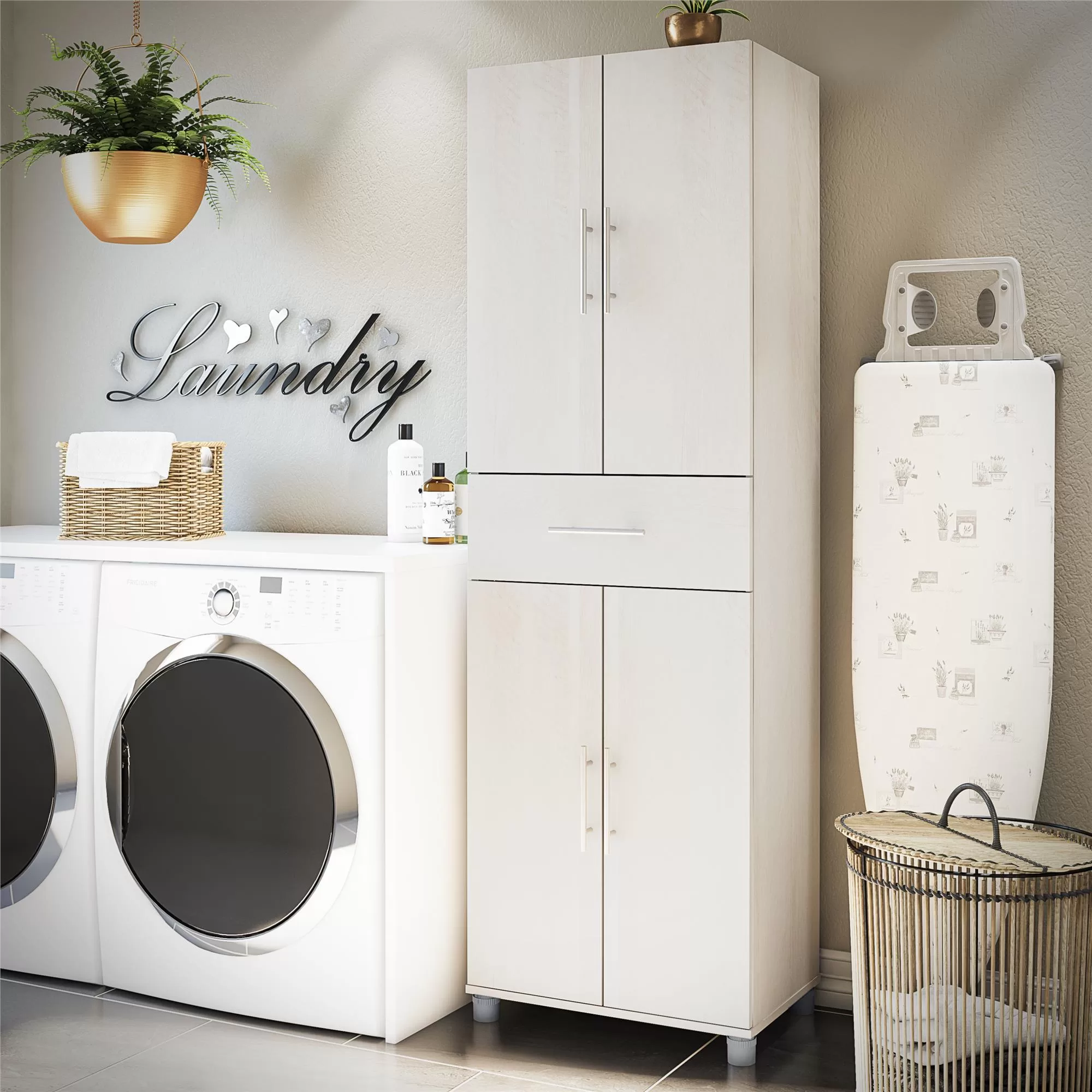 Ameriwood Home Camberly 23.46-in W x 75.25-in H Wood Composite Ivory Oak/Magnolia Oak Freestanding Utility Storage Cabinet - Image 2