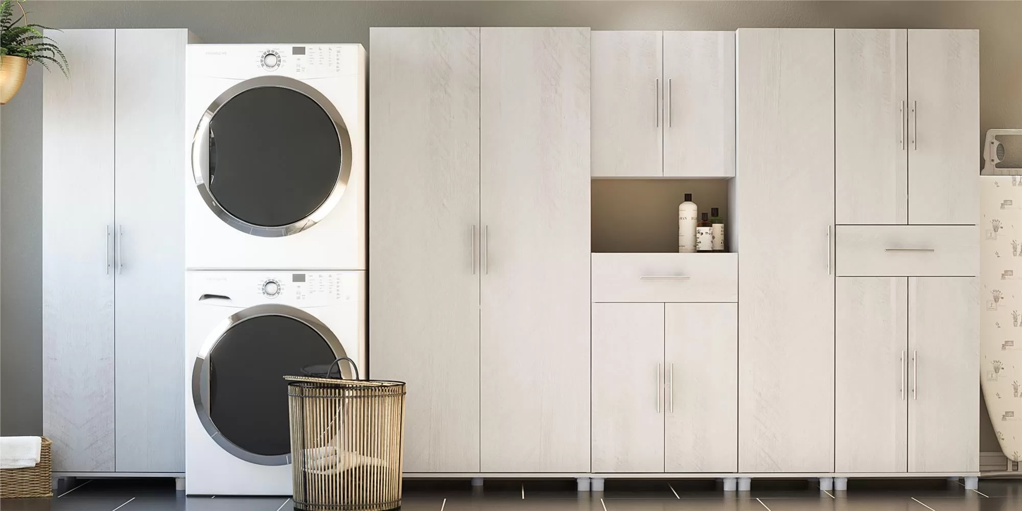 Ameriwood Home Camberly 23.46-in W x 75.25-in H Wood Composite Ivory Oak/Magnolia Oak Freestanding Utility Storage Cabinet - Image 11