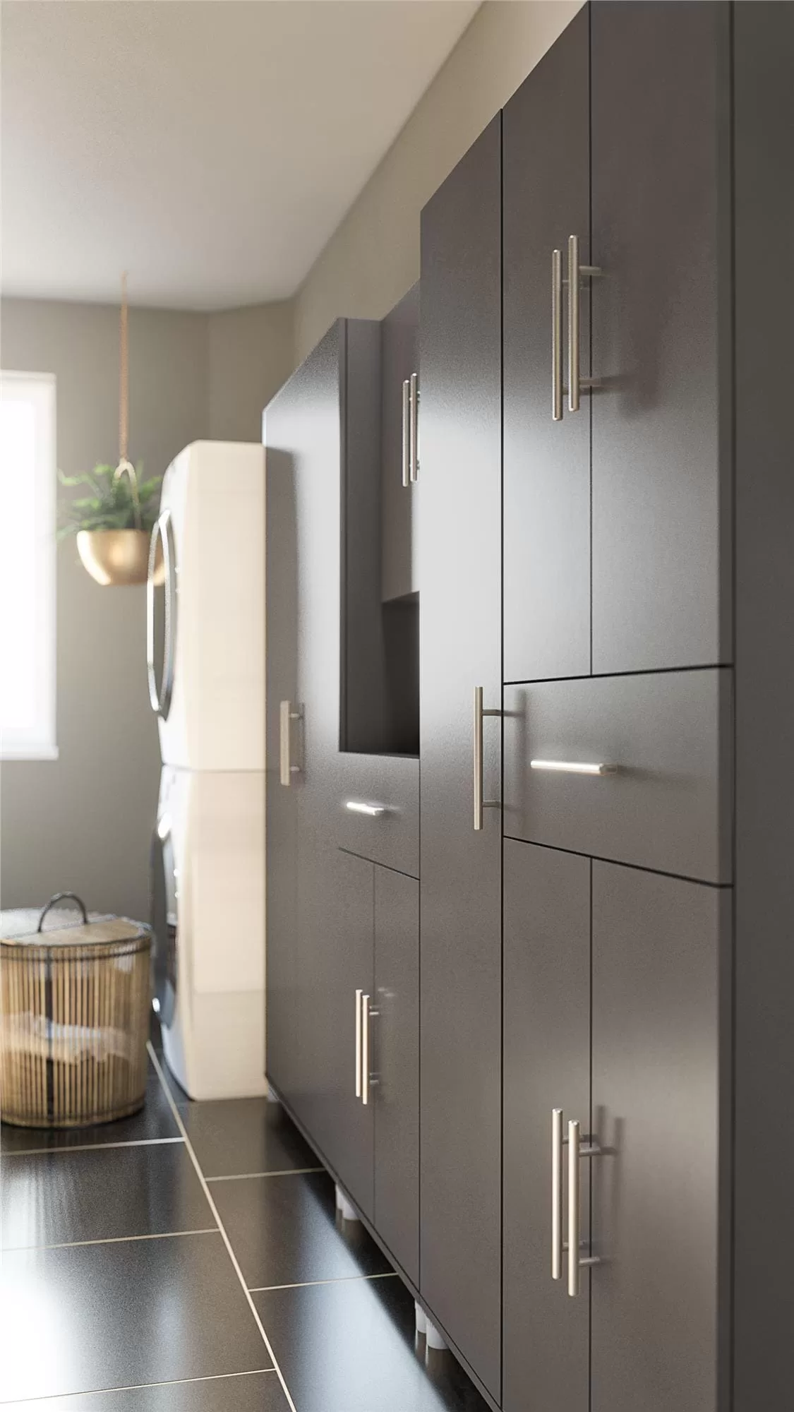 Ameriwood Home Camberly 35.68-in W x 74.31-in H Wood Composite Graphite Grey/Graphite Grey Freestanding Utility Storage Cabinet - Image 14