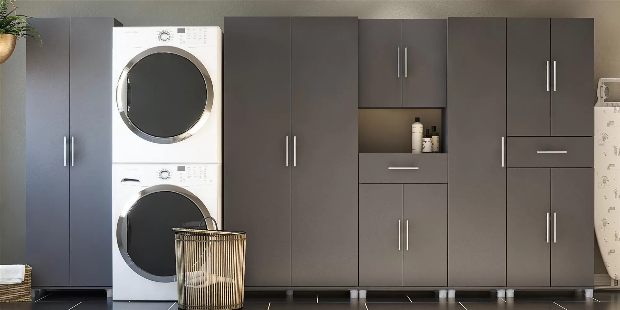 Ameriwood Home Camberly 35.68-in W x 74.31-in H Wood Composite Graphite Grey/Graphite Grey Freestanding Utility Storage Cabinet - Image 13