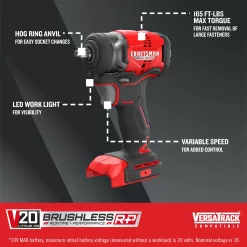 Alternative view of CRAFTSMAN V20 RP 20-volt Max Variable Speed Brushless 3/8-in Drive Cordless Impact Wrench (Tool only)