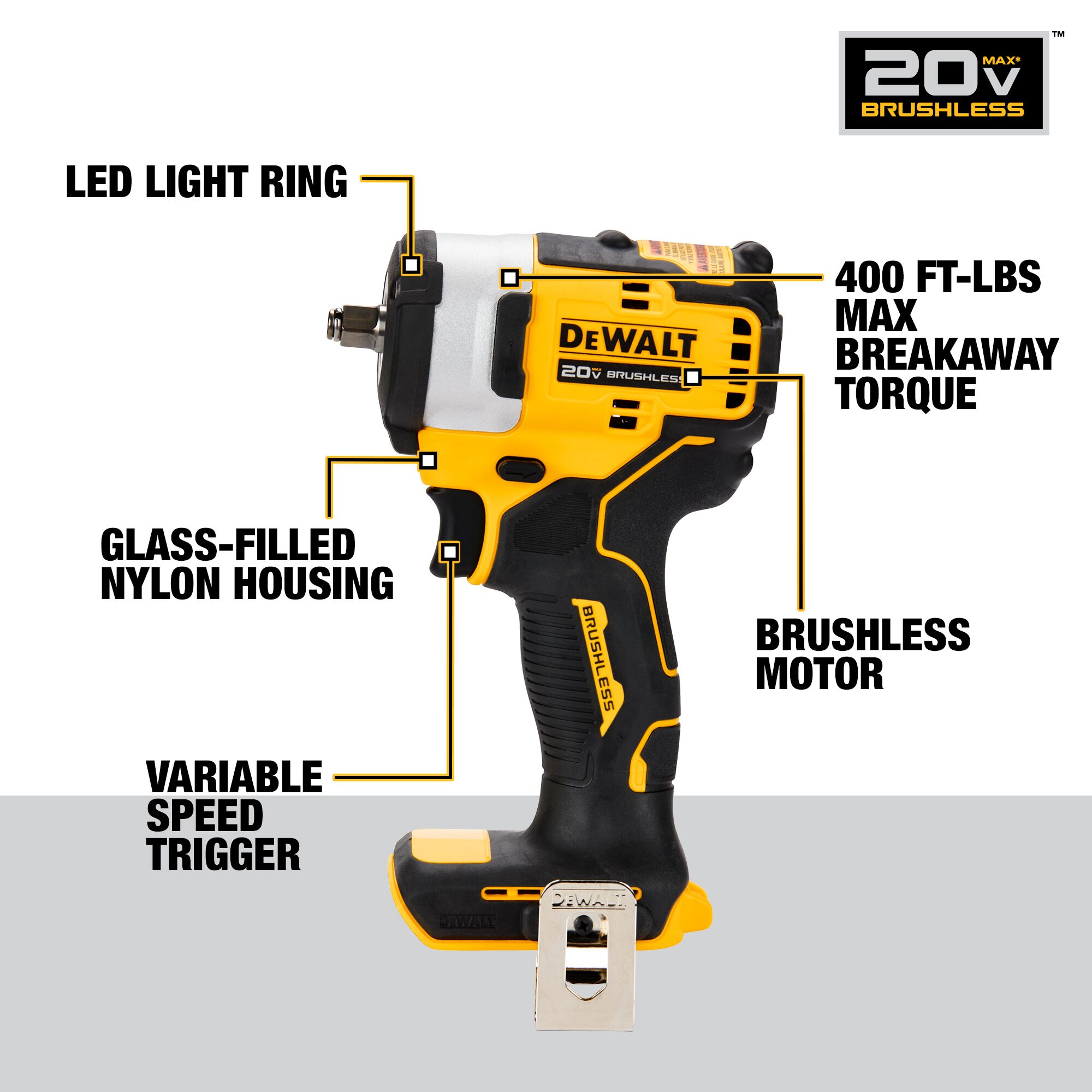 DEWALT DCF913B 20-volt Max Variable Speed Brushless 3/8-in square Drive Cordless Impact Wrench (Tool Only) - Image 3