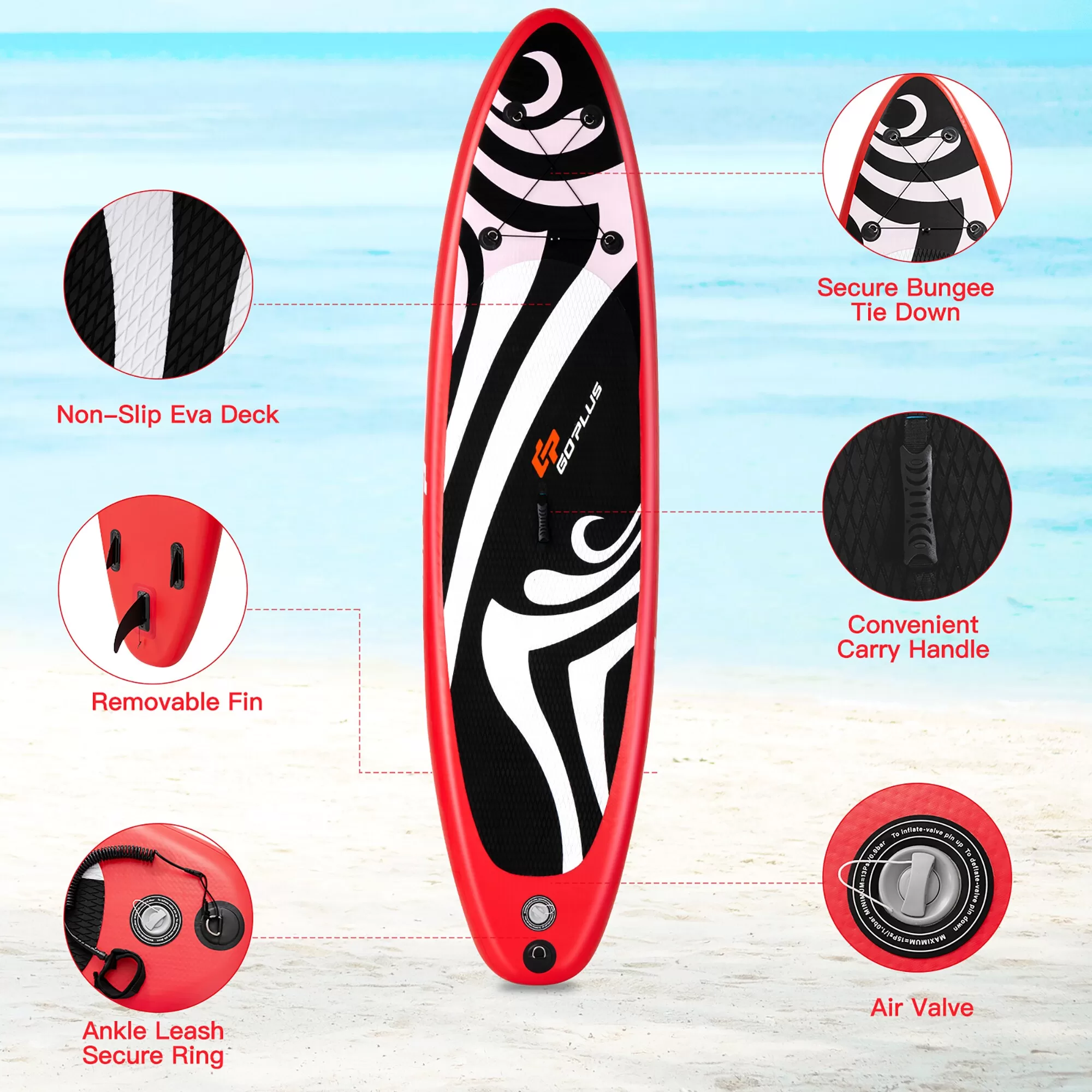 Goplus 11 ft Inflatable Stand Up Paddle Board Surfboard Sup W/Bag Adjustable Fin Paddle - Image 6