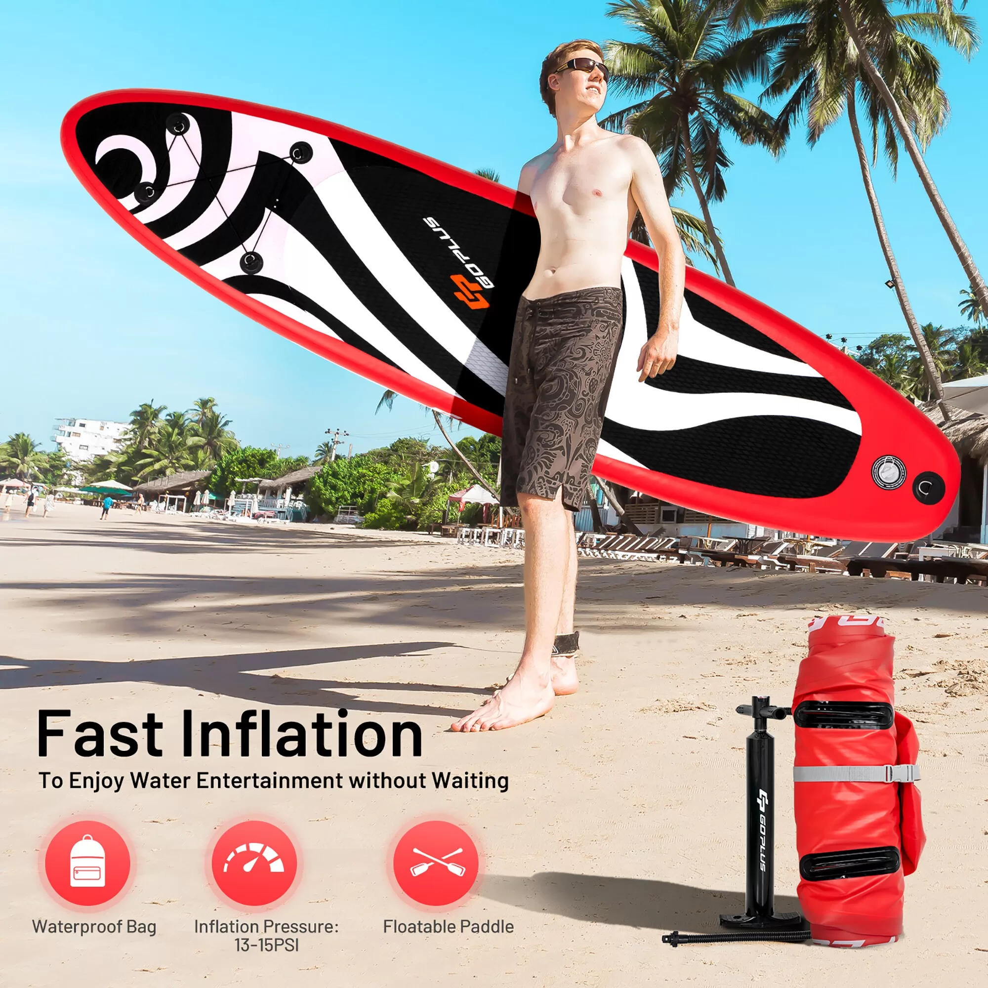Goplus 11 ft Inflatable Stand Up Paddle Board Surfboard Sup W/Bag Adjustable Fin Paddle - Image 4