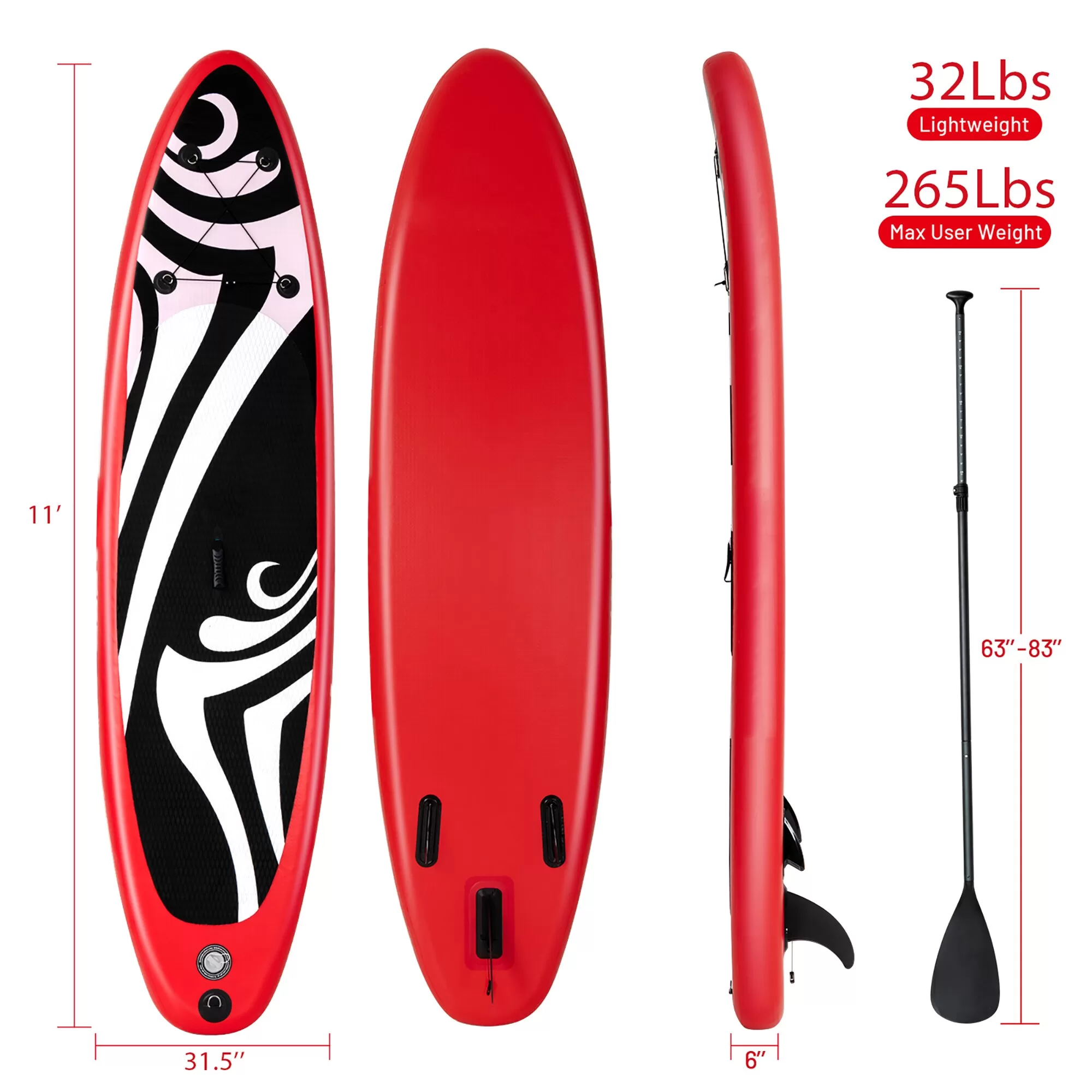 Goplus 11 ft Inflatable Stand Up Paddle Board Surfboard Sup W/Bag Adjustable Fin Paddle - Image 3