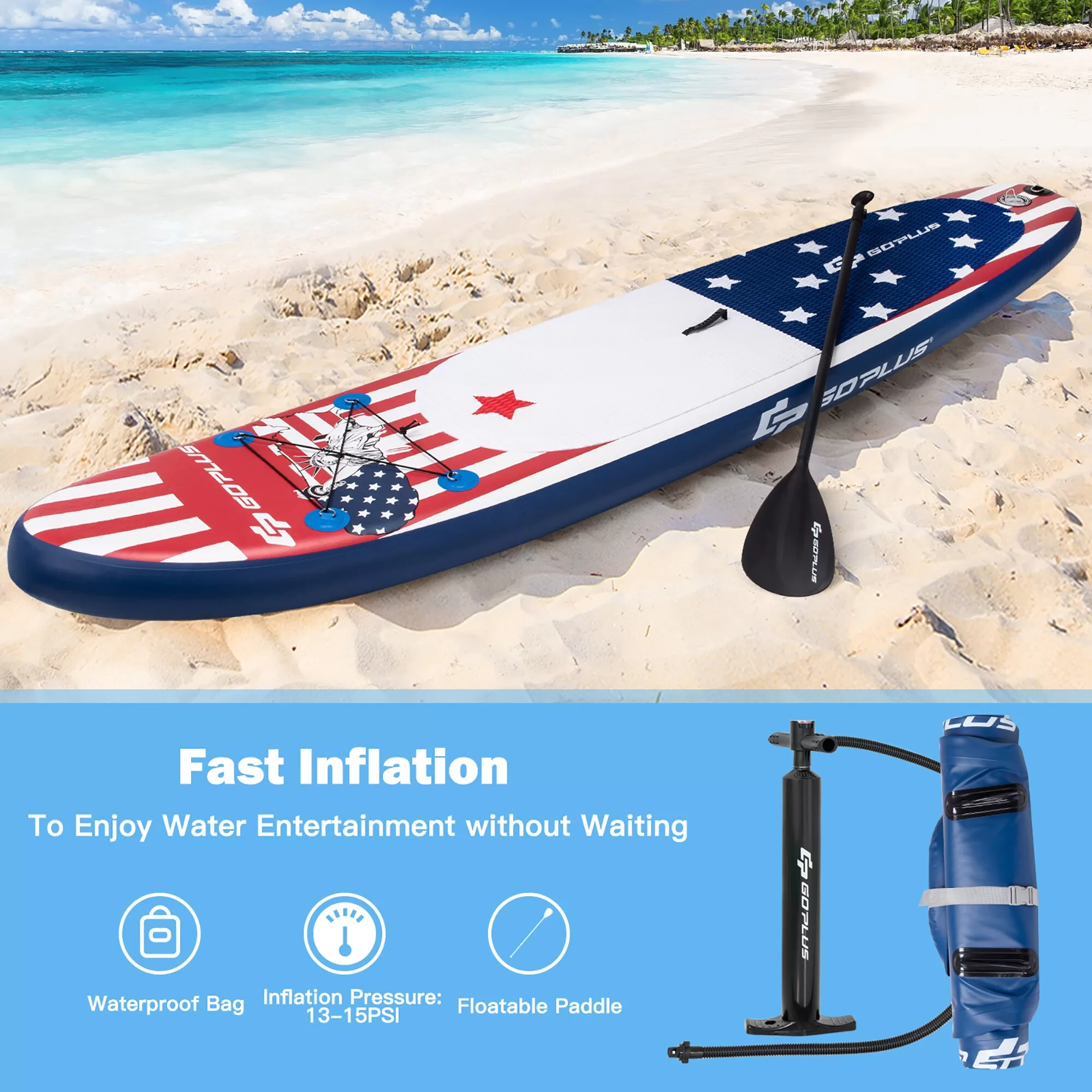 Goplus 11 ft Inflatable Stand Up Paddle Board Sup W/Fin Adjustable Paddle Backpack Sport - Image 4