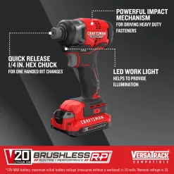 Alternative view of CRAFTSMAN V20 RP 20-volt Max Variable Speed Brushless Cordless Impact Driver (2-Batteries Included)