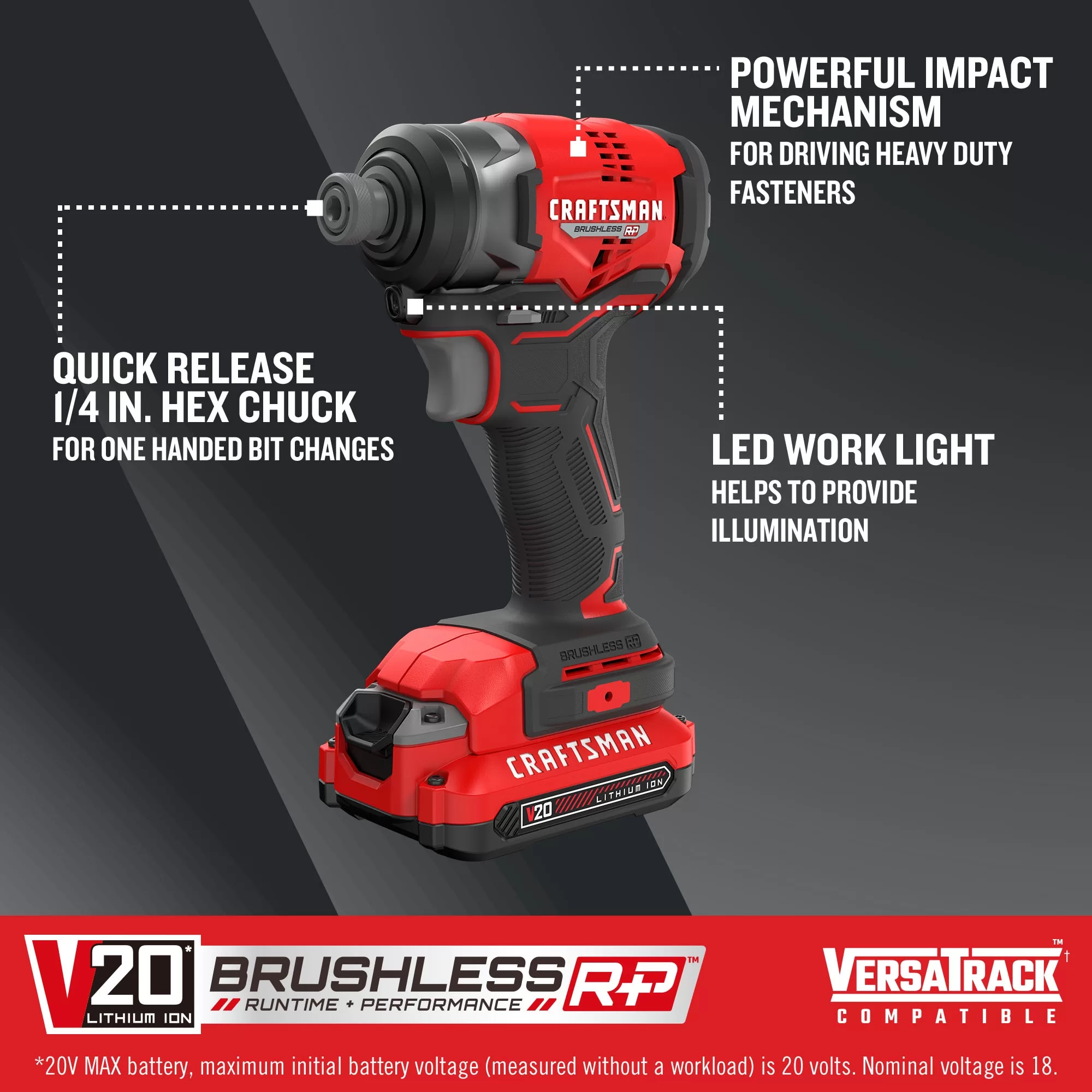 CRAFTSMAN V20 RP 20-volt Max Variable Speed Brushless Cordless Impact Driver (2-Batteries Included) - Image 2