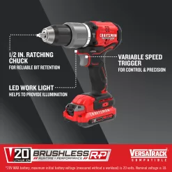 Alternative view of CRAFTSMAN V20 RP 1/2-in 20-volt Max-Amp Variable Speed Brushless Cordless Hammer Drill (2-Batteries Included)
