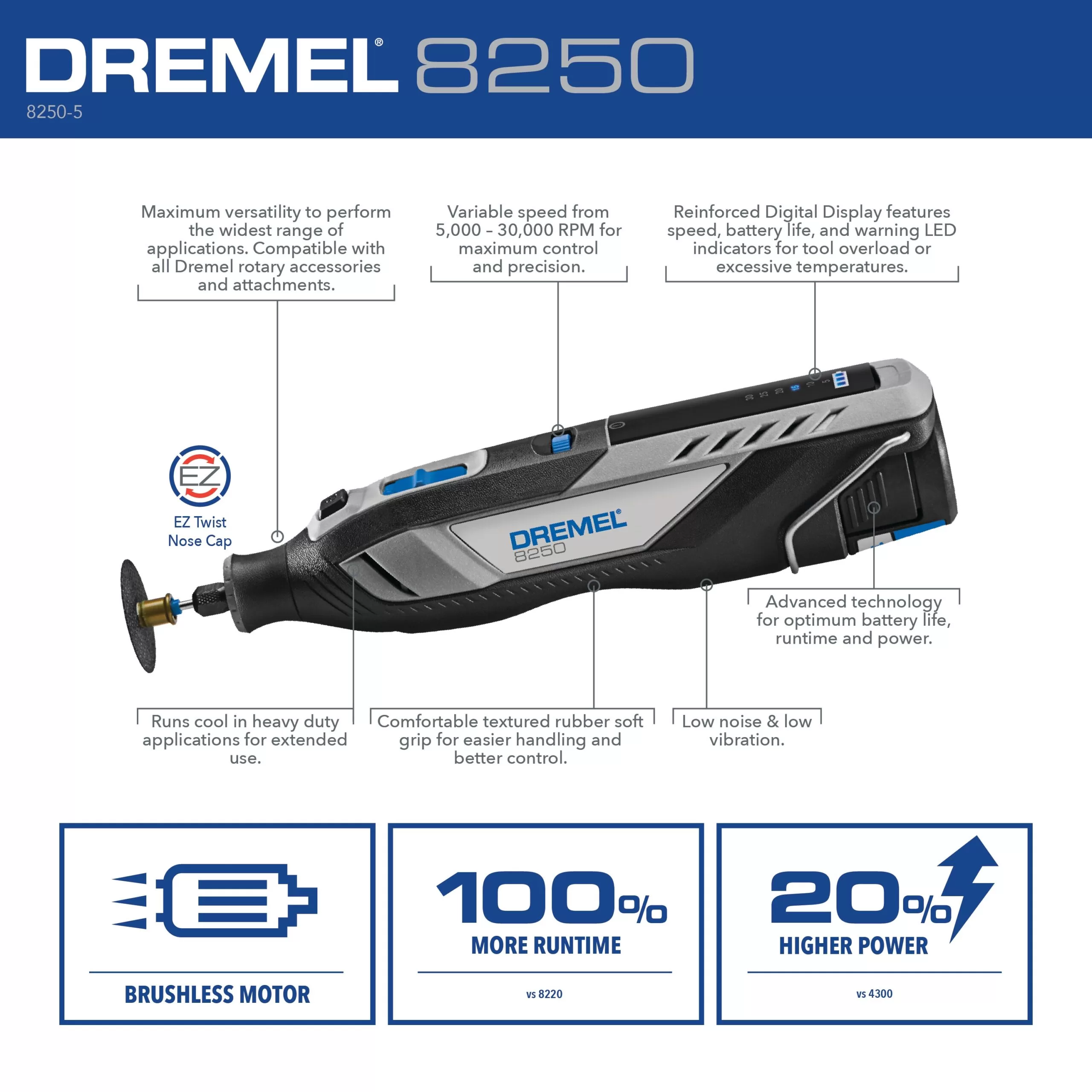 Dremel 8250 11-Piece Variable Speed Cordless 12-volt 3-Amp Multipurpose Rotary Tool with Soft Case - Image 3