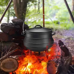Bruntmor | Cast Iron Pre-Seasoned Potjie African Pot With Lid 10 Quarts Size