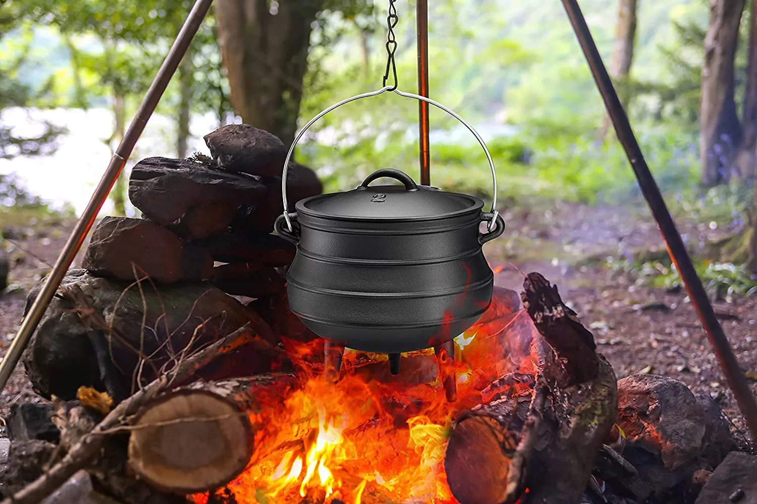 Bruntmor | Cast Iron Pre-Seasoned Potjie African Pot With Lid 10 Quarts Size