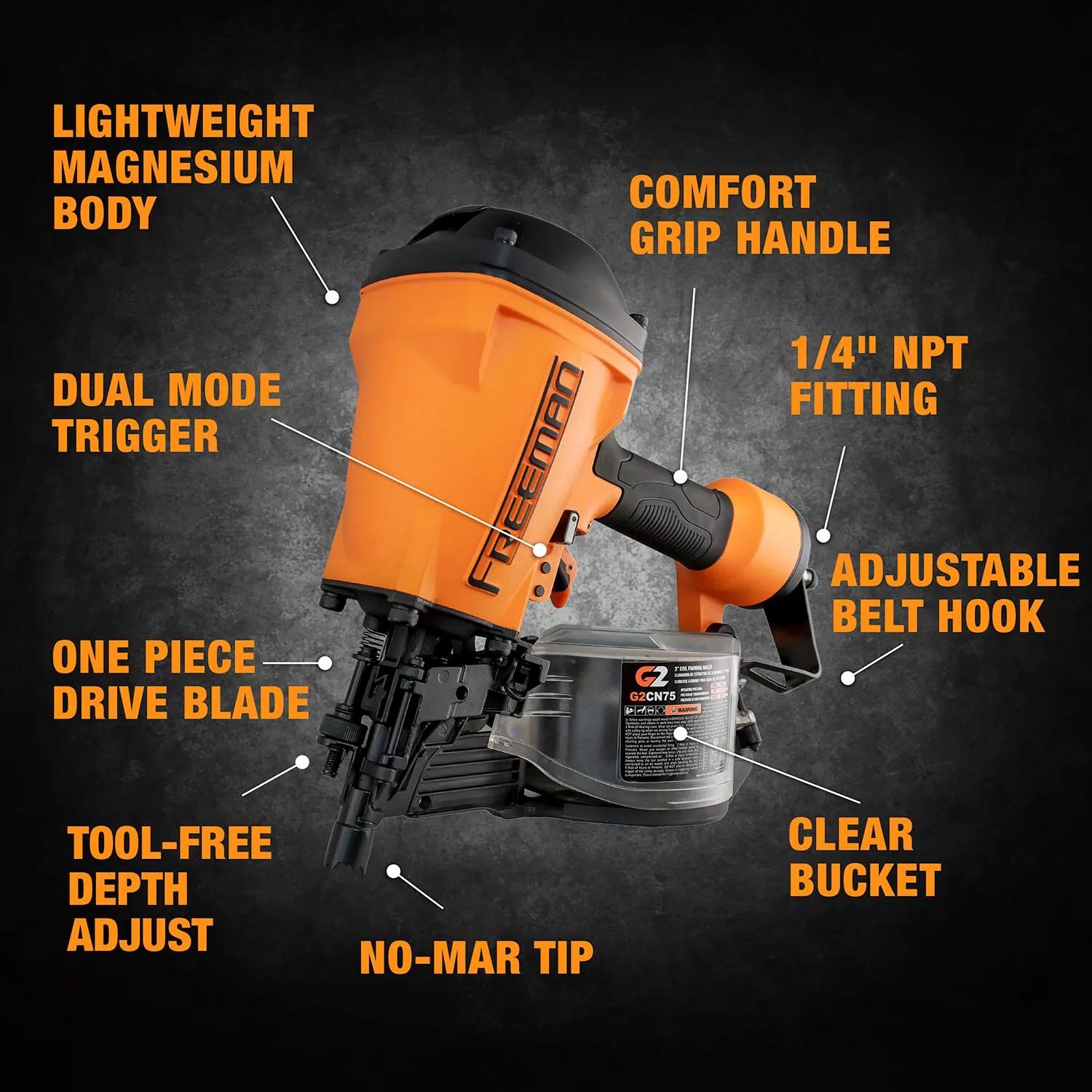 FREEMAN All-new 2nd Generation 3-in 15-Degree Pneumatic Framing Nailer - Image 2
