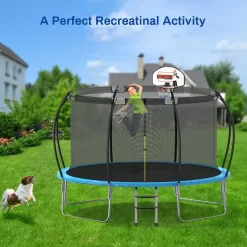 Nazhura Trampoline 12 ft with Enclosure and Basketball Hoop, 1300lbs Capacity
