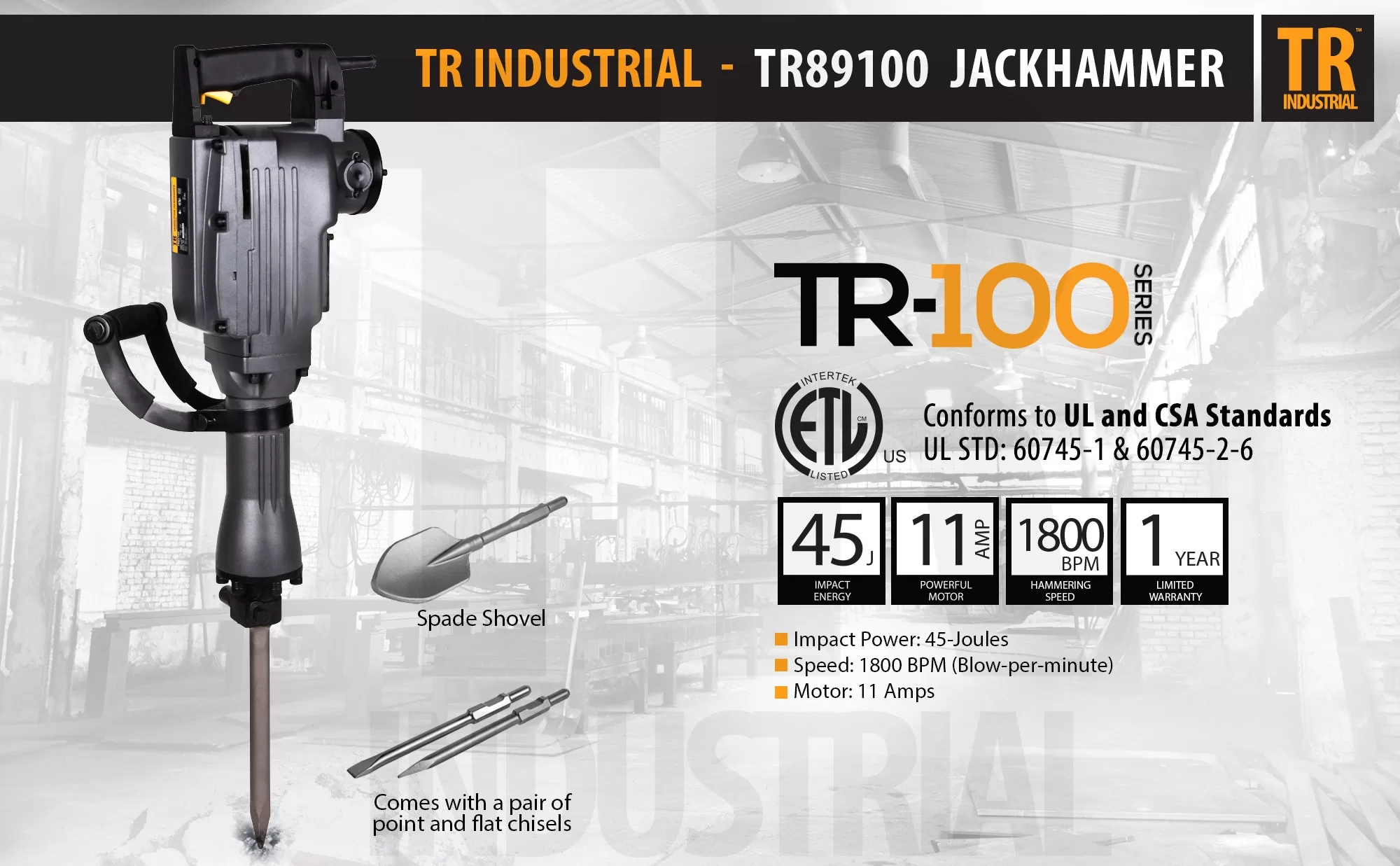 TR Industrial 120-Volt Corded Demolition Hammer - Image 2