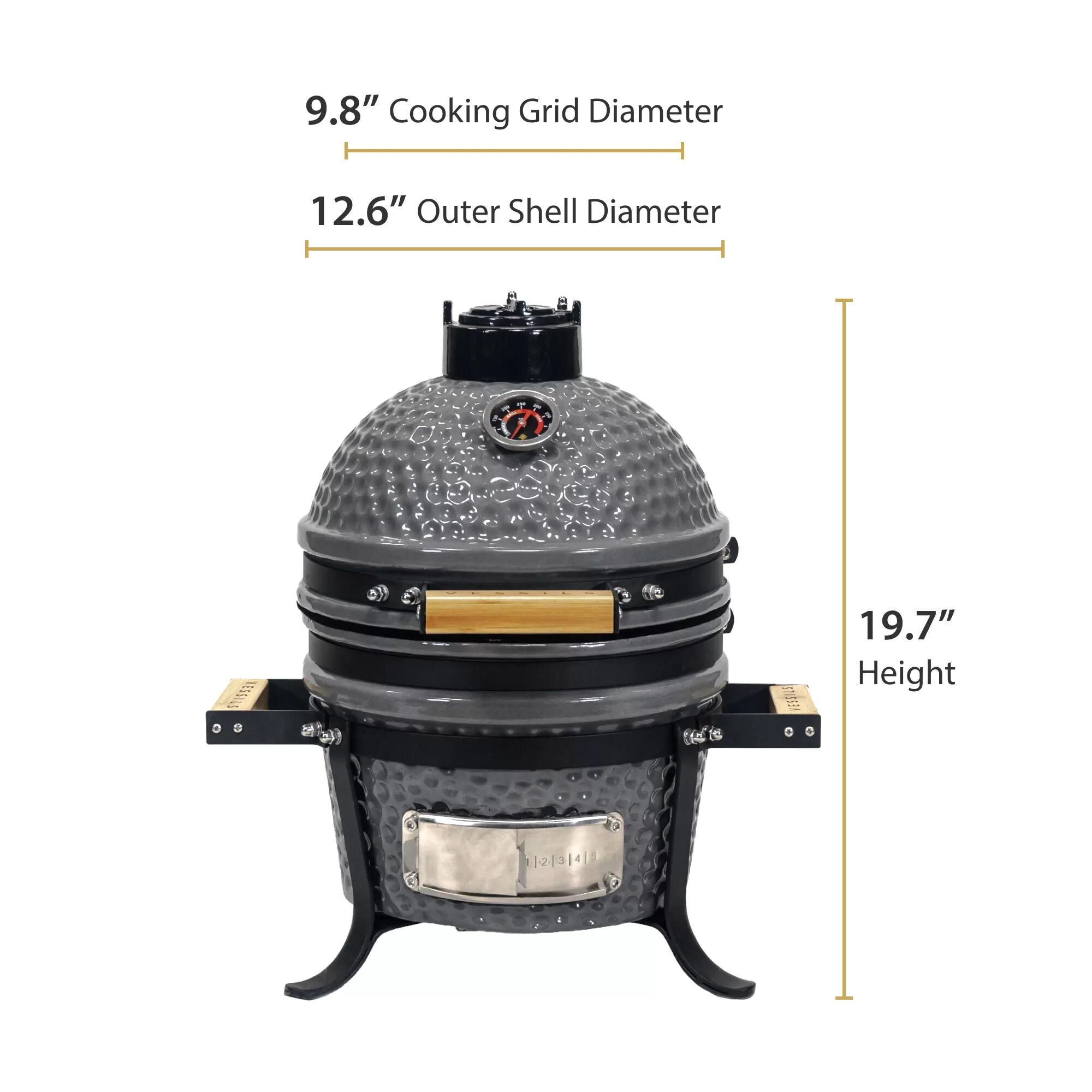 VESSILS MY13TT004 9.8-in W Gray Kamado Charcoal Grill - Image 2