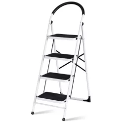 WELLFOR 4-Step 330-lb Capacity Black Steel Foldable Step Stool
