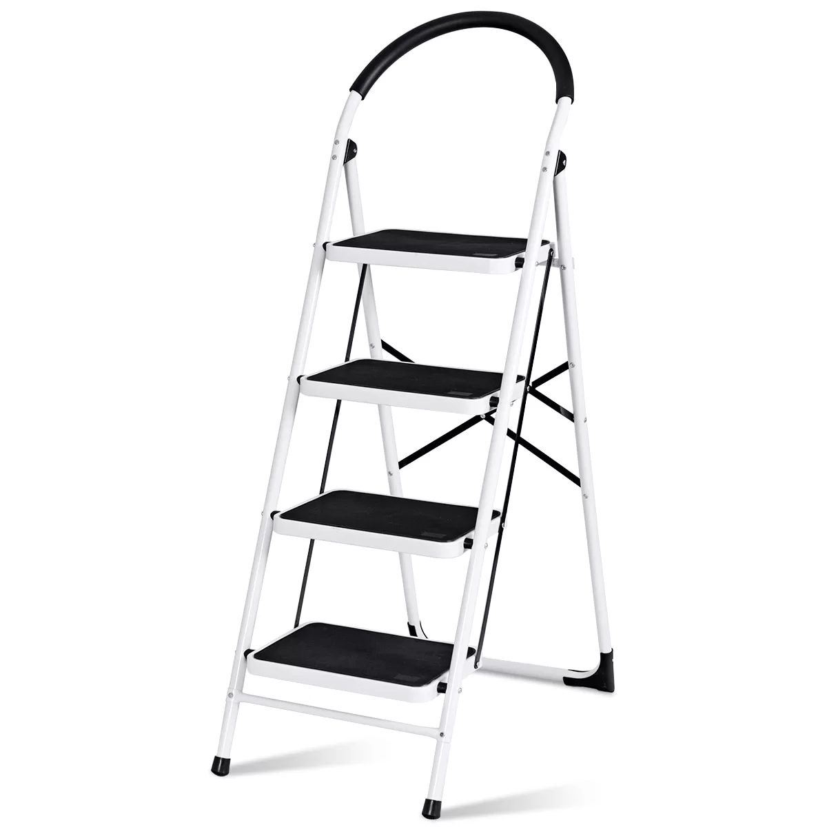 WELLFOR 4-Step 330-lb Capacity Black Steel Foldable Step Stool