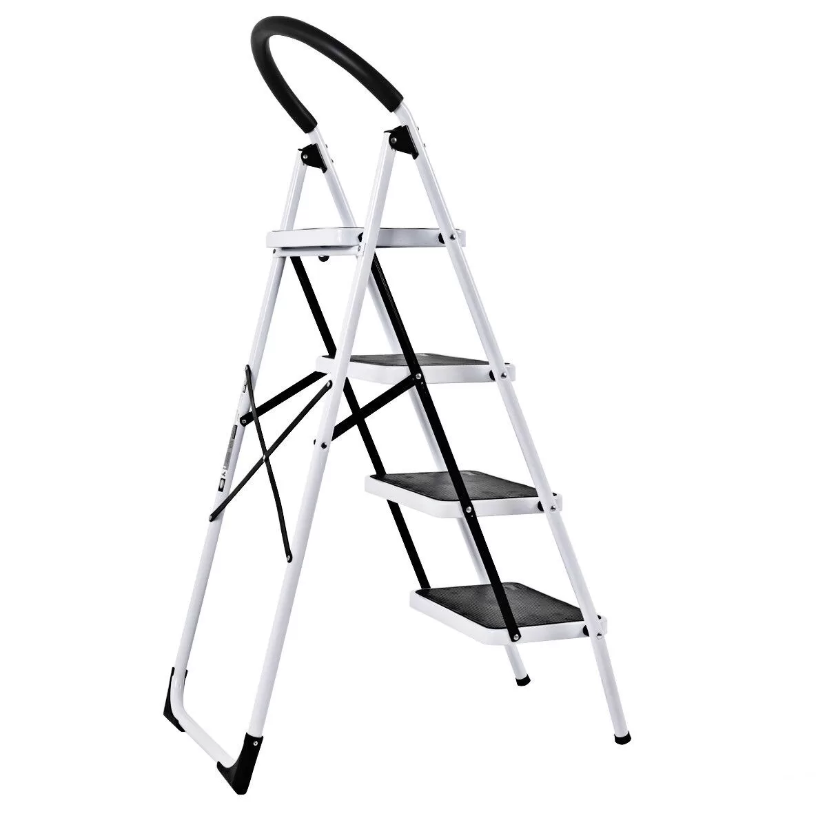 WELLFOR 4-Step 330-lb Capacity Black Steel Foldable Step Stool - Image 4