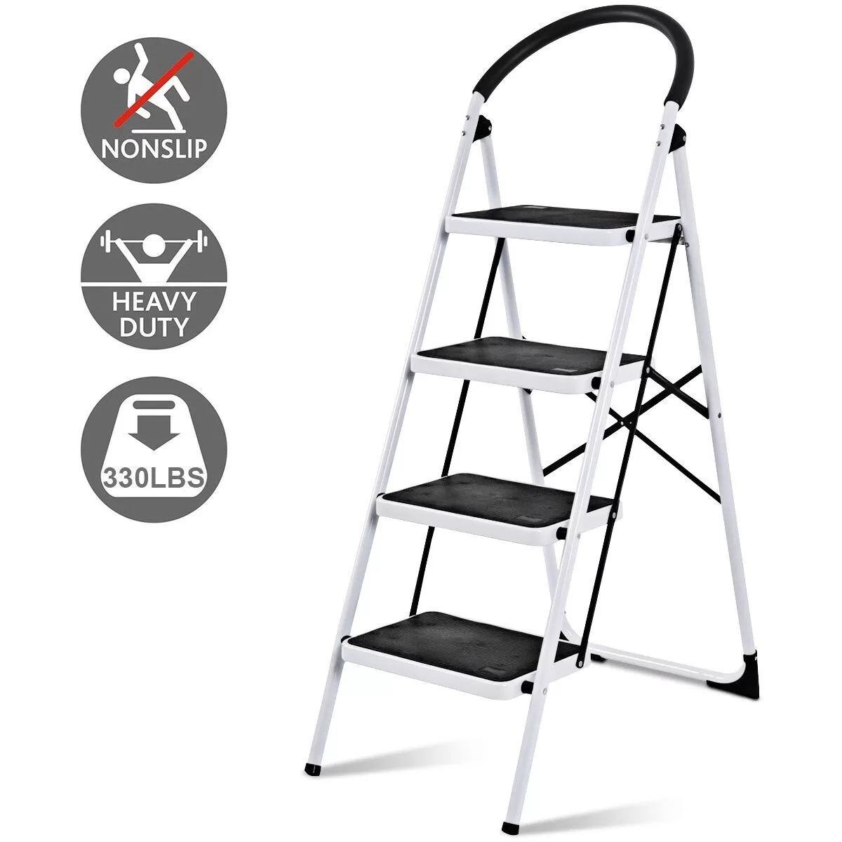 WELLFOR 4-Step 330-lb Capacity Black Steel Foldable Step Stool - Image 7