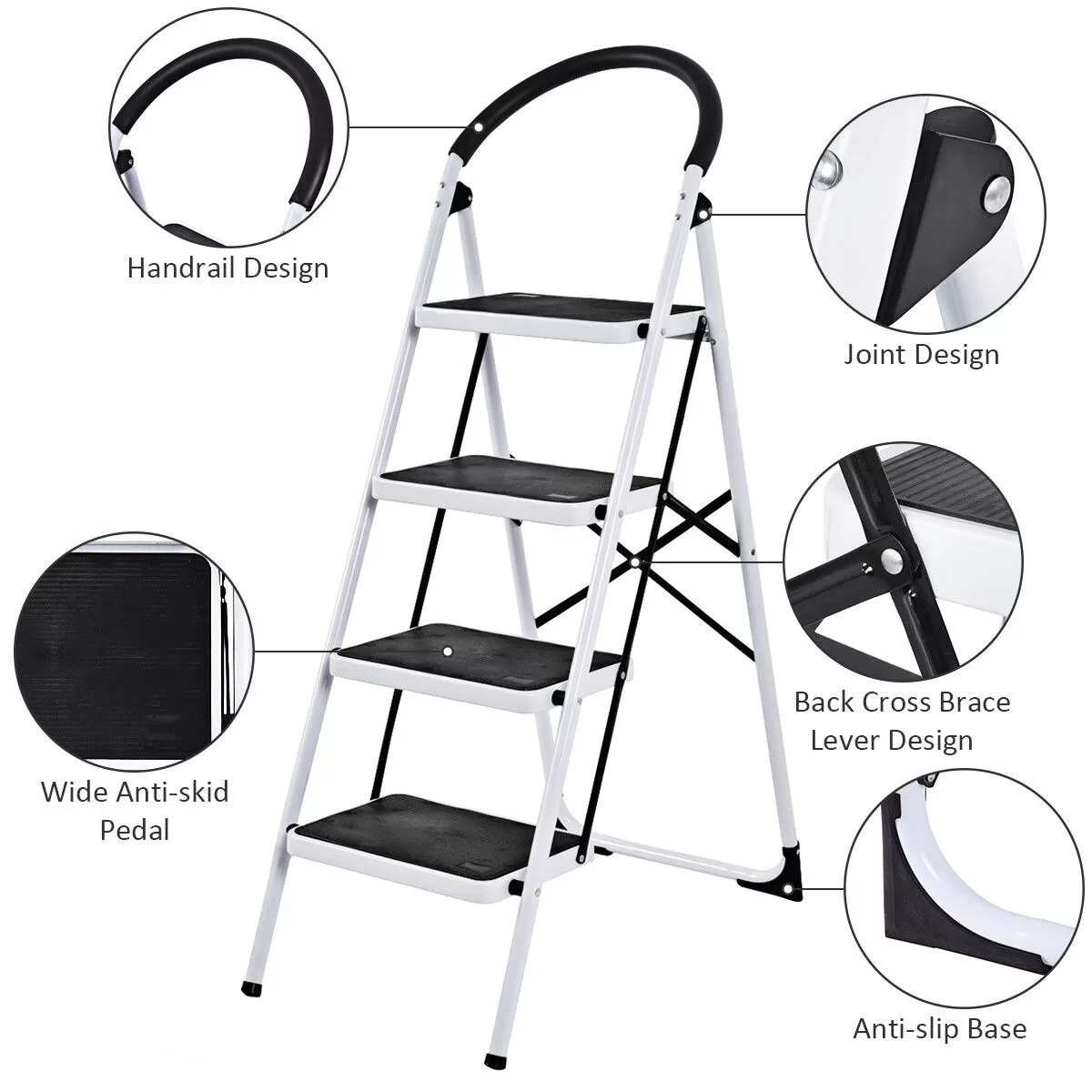 WELLFOR 4-Step 330-lb Capacity Black Steel Foldable Step Stool - Image 3