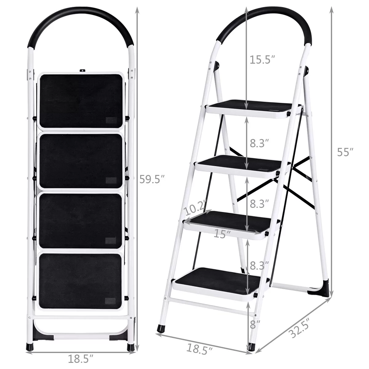 WELLFOR 4-Step 330-lb Capacity Black Steel Foldable Step Stool - Image 9