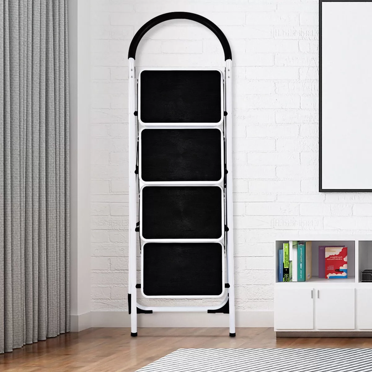 WELLFOR 4-Step 330-lb Capacity Black Steel Foldable Step Stool - Image 11