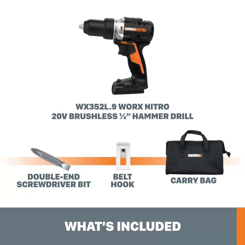 WORX Nitro Power Share Nitro 20-volt Max 1/2-in Brushless Cordless Drill (Tool Only) - Image 14