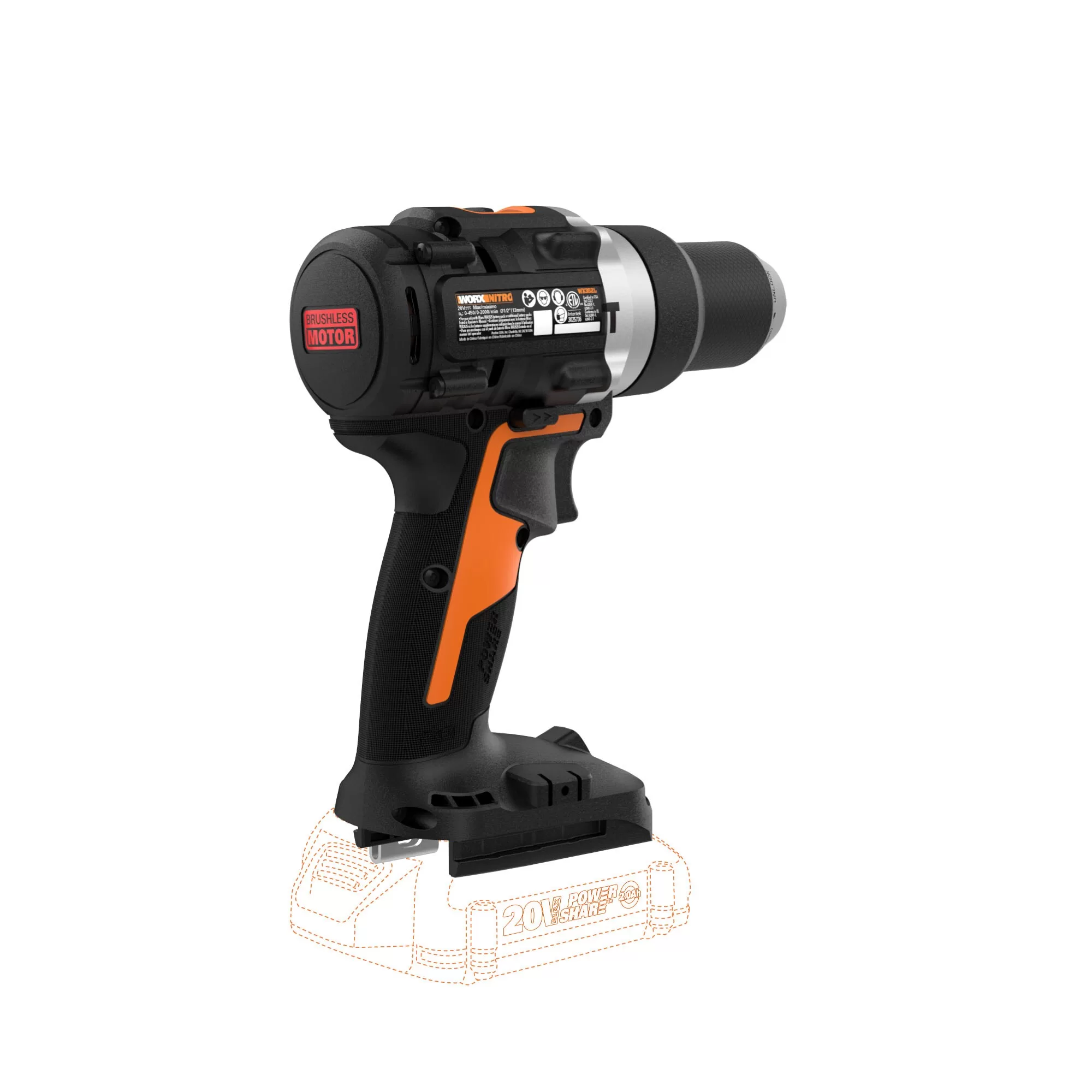 WORX Nitro Power Share Nitro 20-volt Max 1/2-in Brushless Cordless Drill (Tool Only) - Image 7