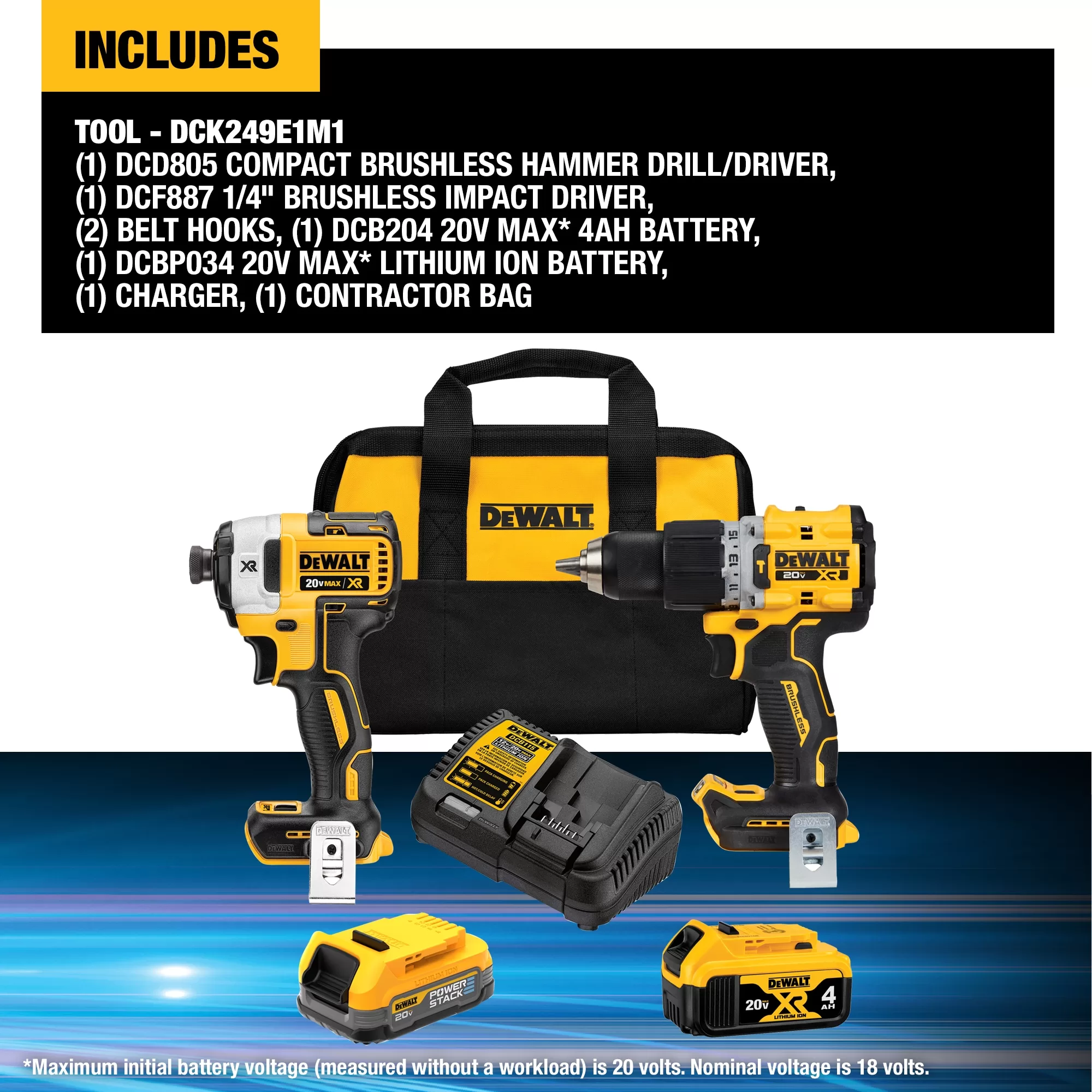 DEWALT 20V MAX XR HD-Impact Kit with 2 Batteries, Charger and Tool Bag - Image 2