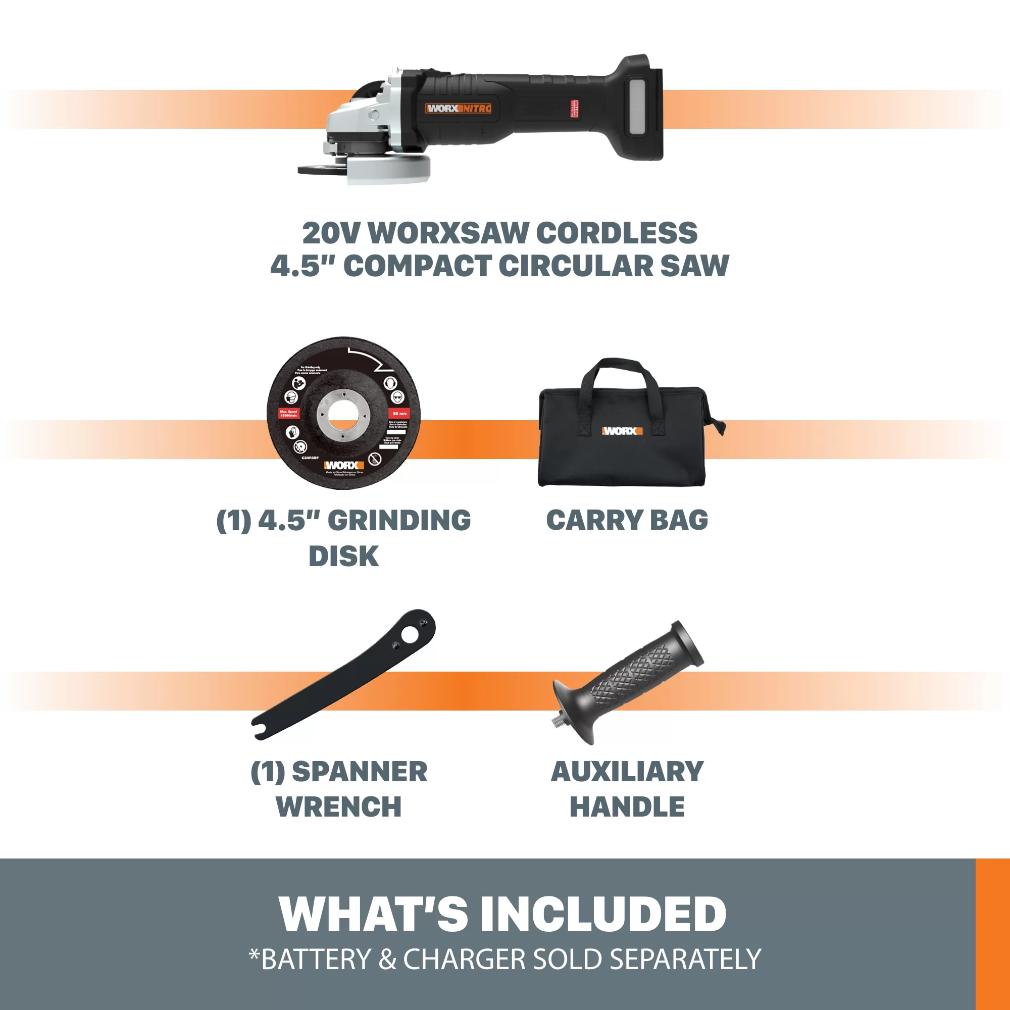 WORX 4.5-in Sliding Switch Brushless Cordless Angle Grinder - Image 7