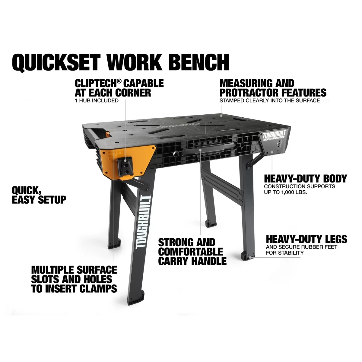 TOUGHBUILT QuickSet 1,000lb Capacity 23.5-in W x 31-in H Black and Gray Plastic Work Bench - Image 2