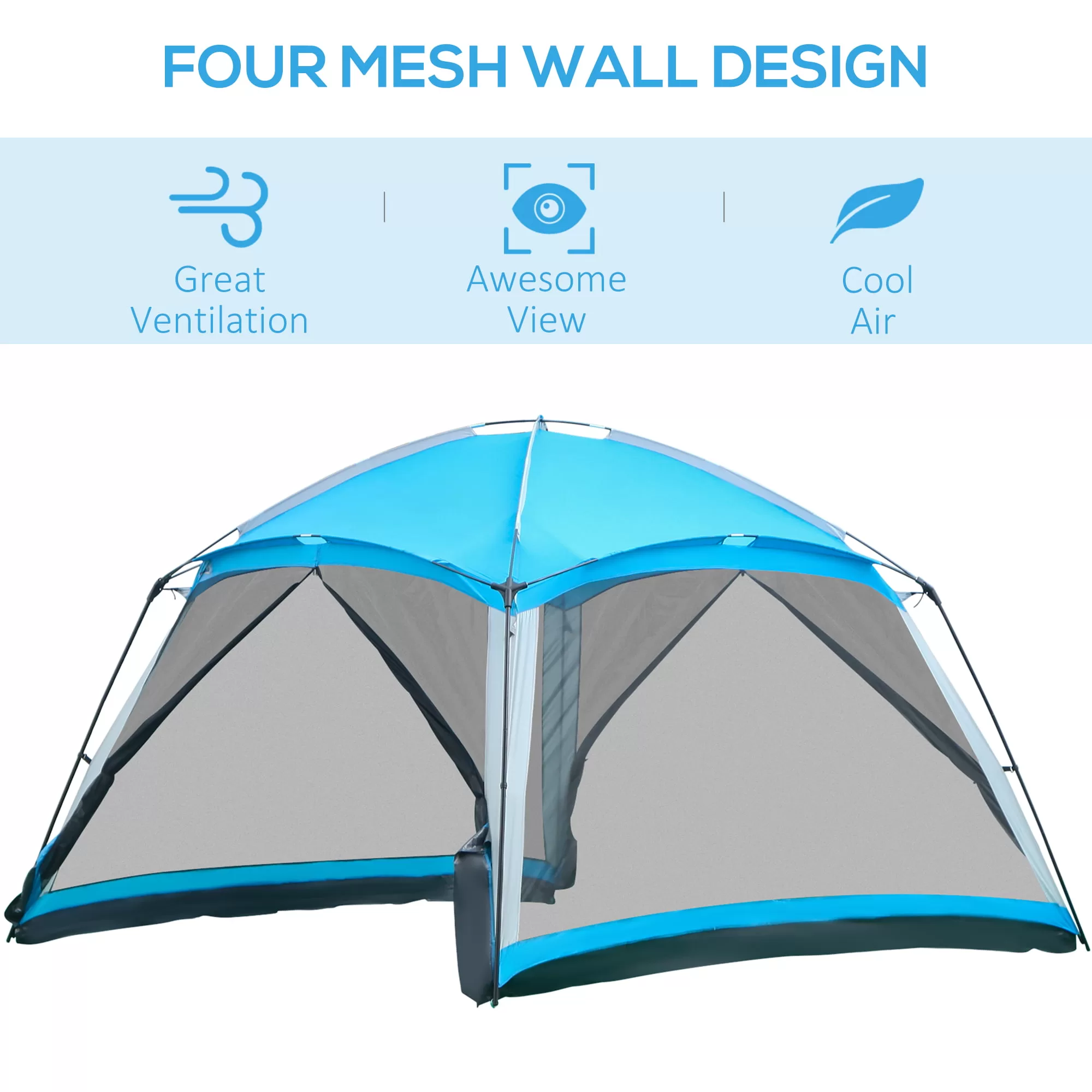 Outsunny 12' x 12' Screen House Room, 8 Person Camping Tent w/ Carry Bag and 4 Mesh Walls for Hiking, Backpacking, and Traveling, Easy Set Up