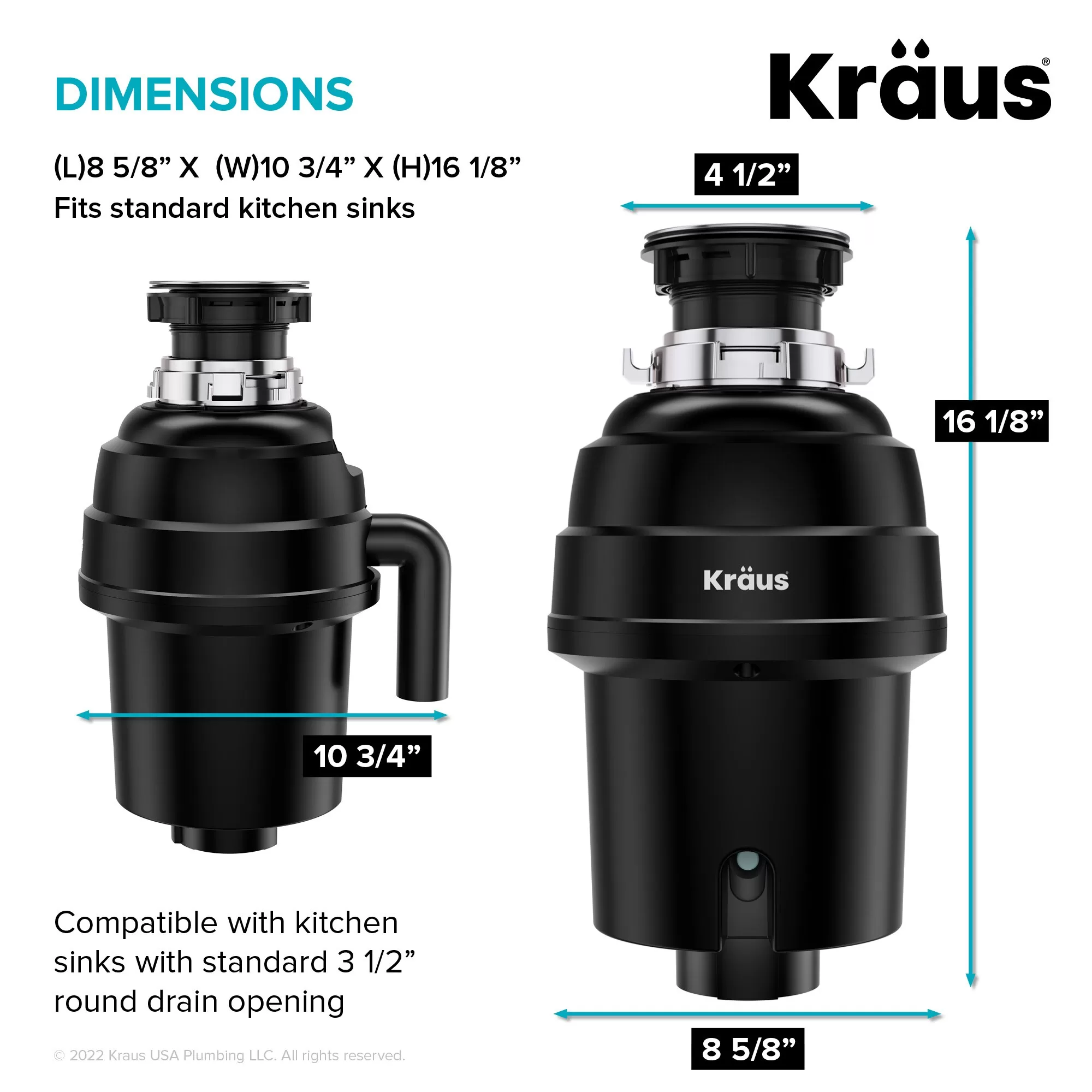Kraus KWD100-100MBL WasteGuard Corded 1-HP Continuous Feed Noise Insulation Garbage Disposal - Image 7