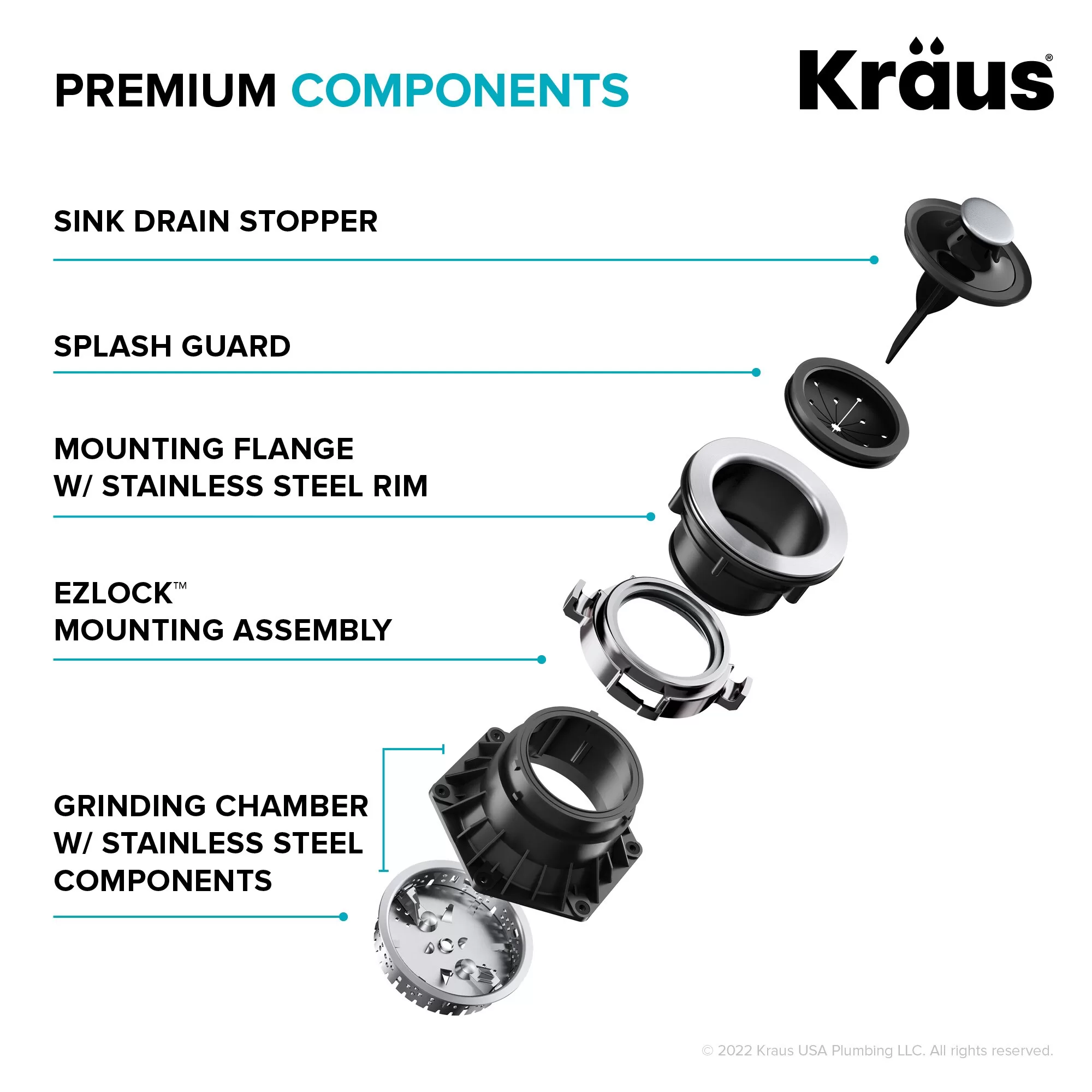Kraus KWD100-100MBL WasteGuard Corded 1-HP Continuous Feed Noise Insulation Garbage Disposal - Image 14