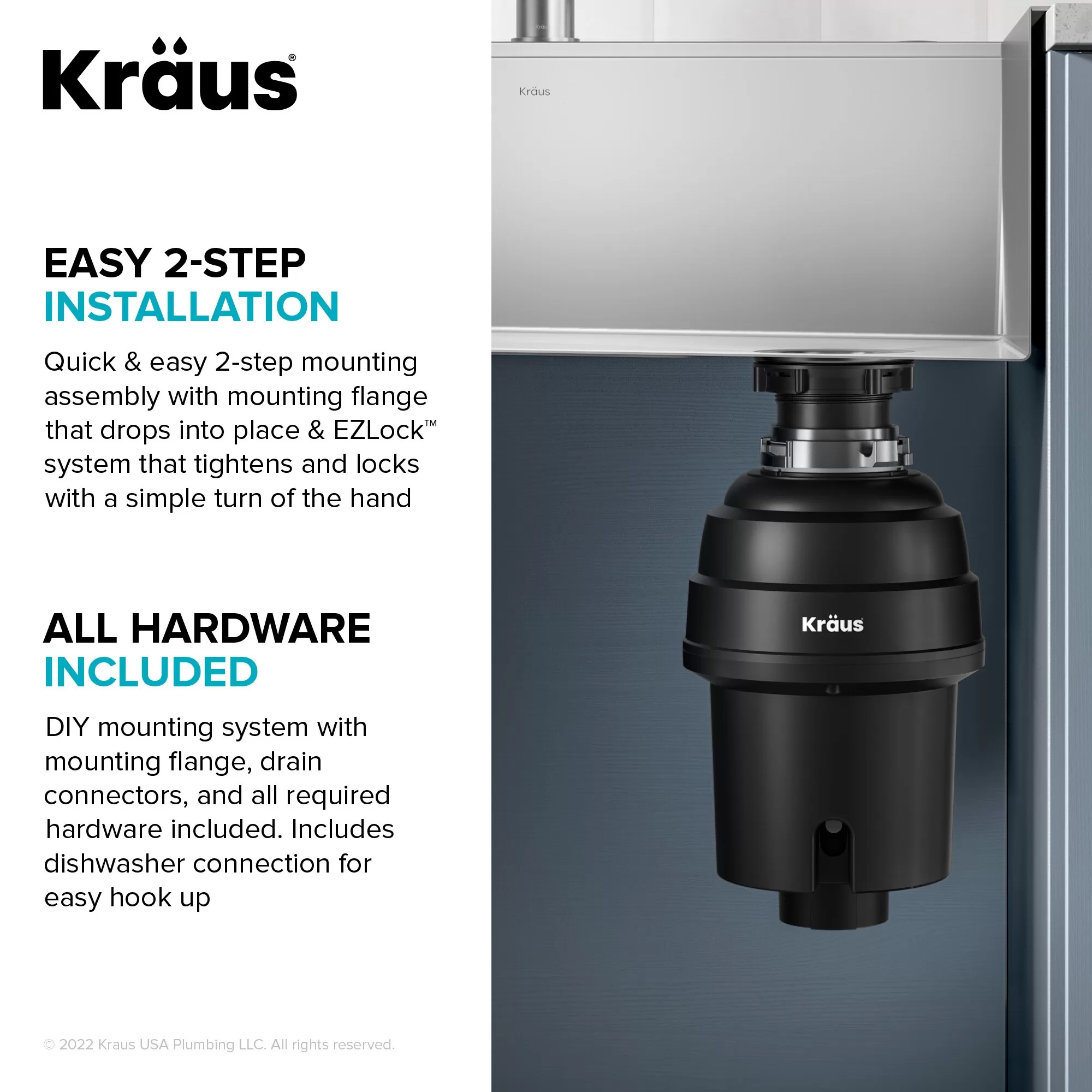 Kraus KWD100-100MBL WasteGuard Corded 1-HP Continuous Feed Noise Insulation Garbage Disposal - Image 11