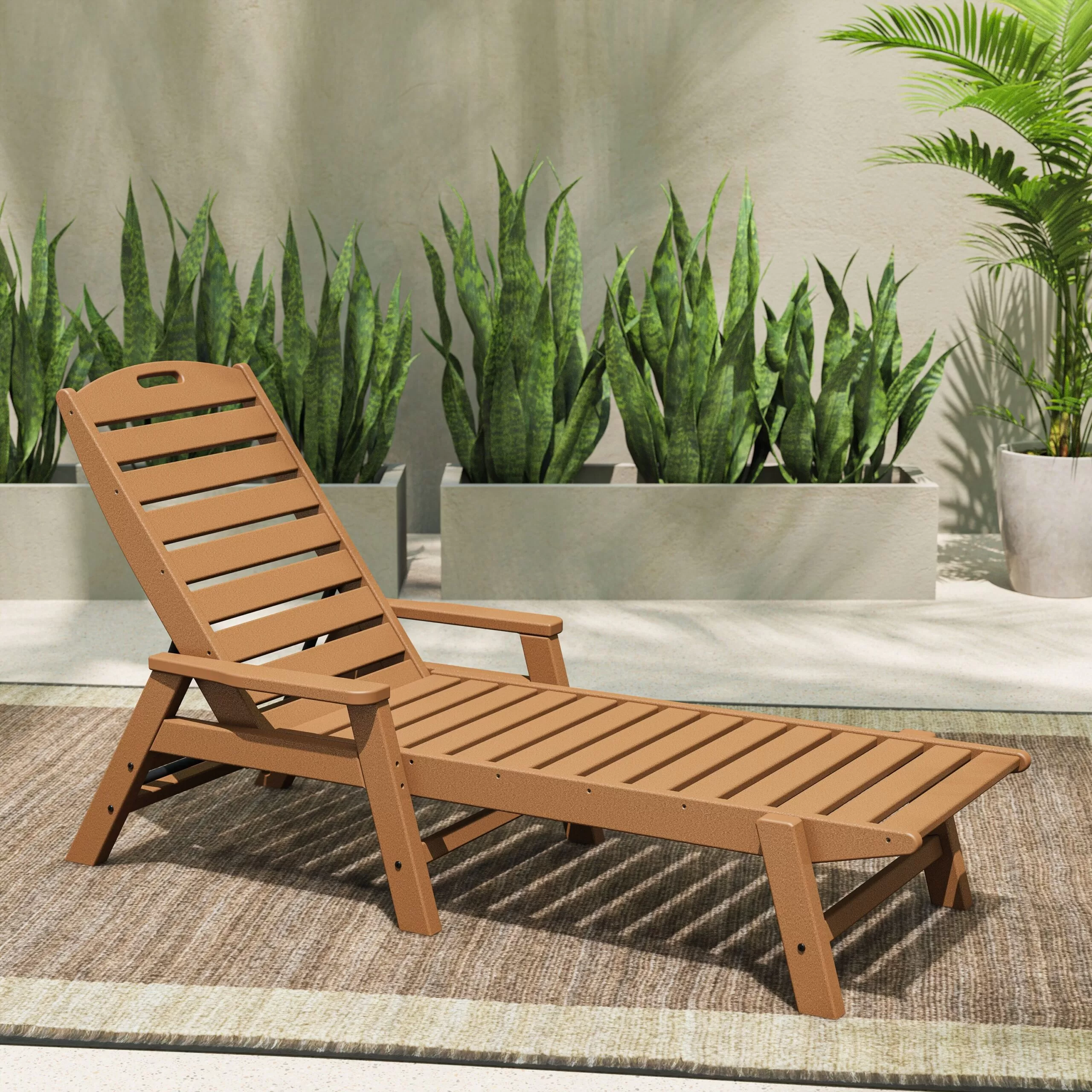 POLYWOOD Nautical Teak Plastic Frame Stationary Chaise Lounge Chair(s) with Slat Seat - Image 3