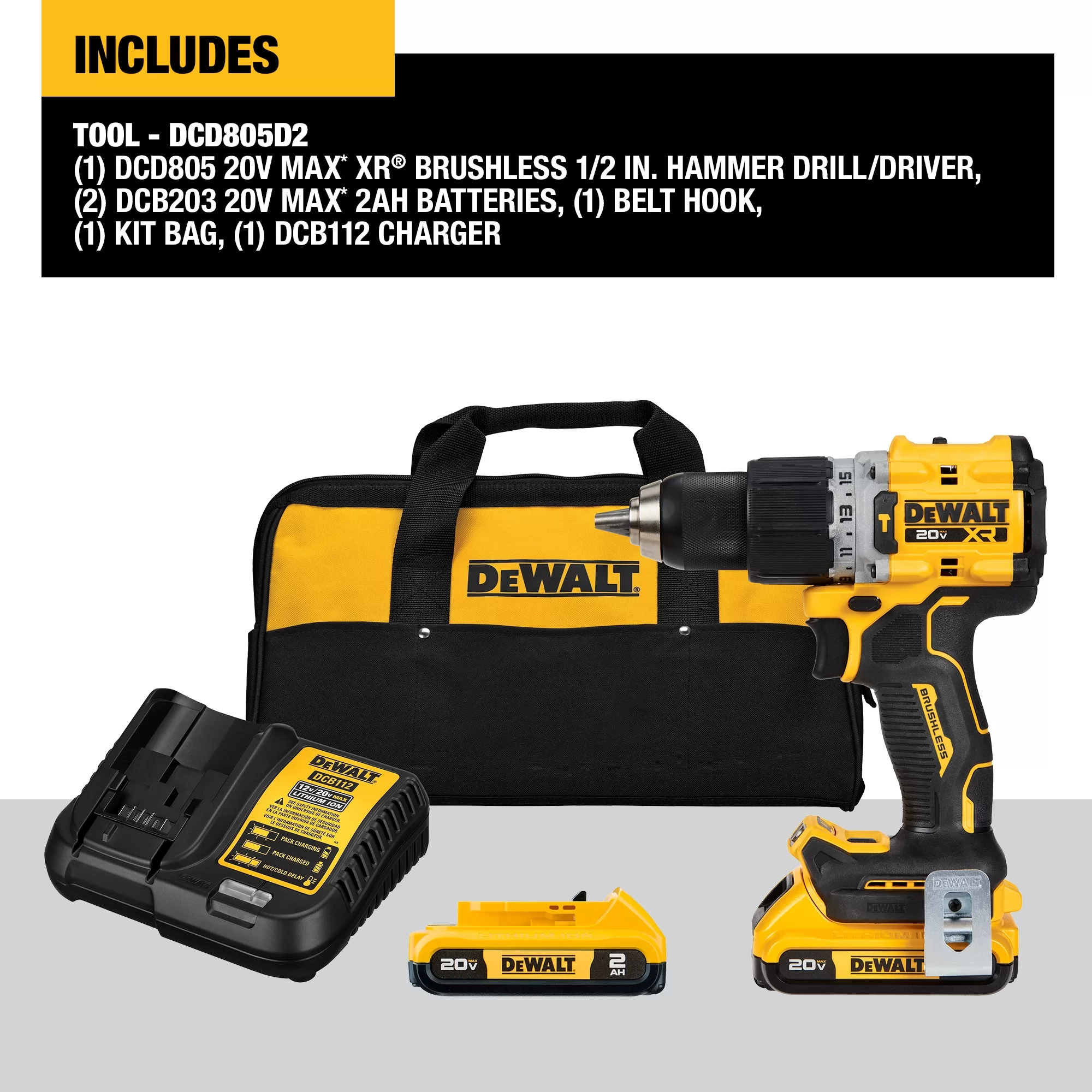DEWALT 20V MAX XR Brushless Cordless 1/2-in Hammer Drill/Driver Kit - Image 2