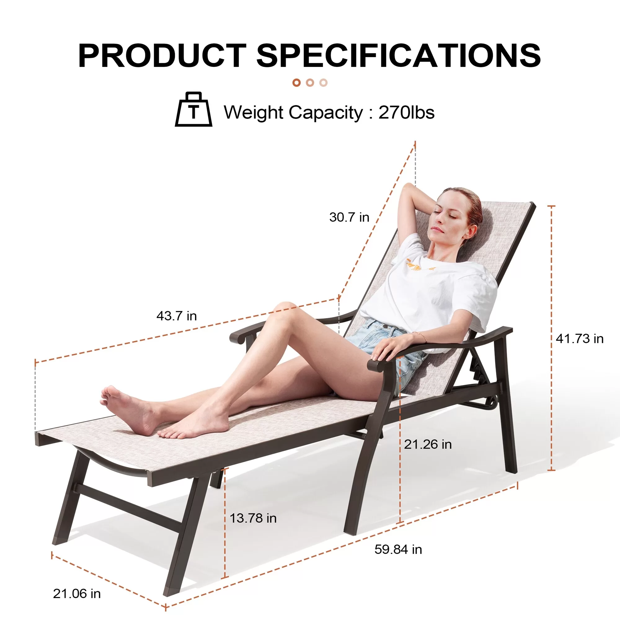 Crestlive Products Patio chaise lounge Set of 2 Aluminum Frame In Classic Brown - Image 3