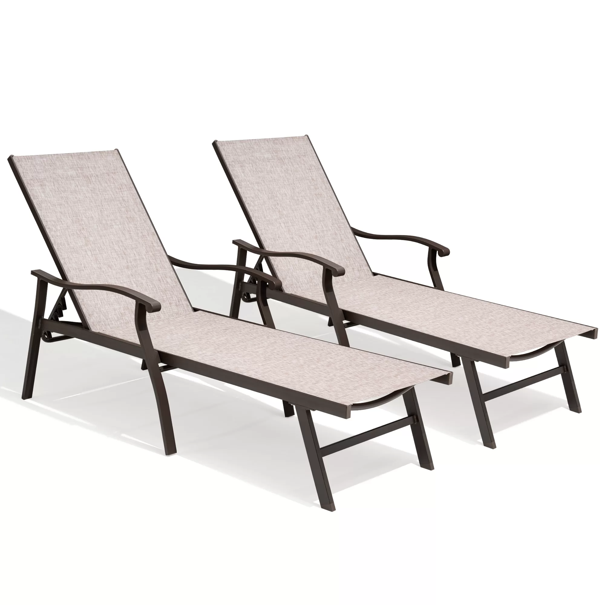 Crestlive Products Patio chaise lounge Set of 2 Aluminum Frame In Classic Brown