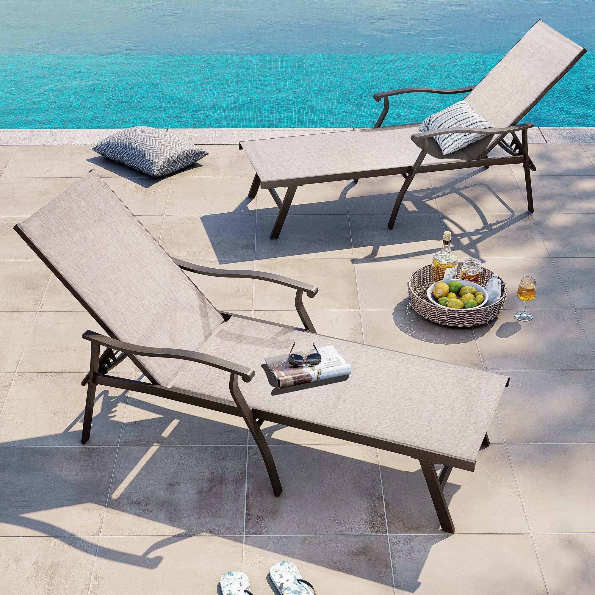 Crestlive Products Patio chaise lounge Set of 2 Aluminum Frame In Classic Brown - Image 6
