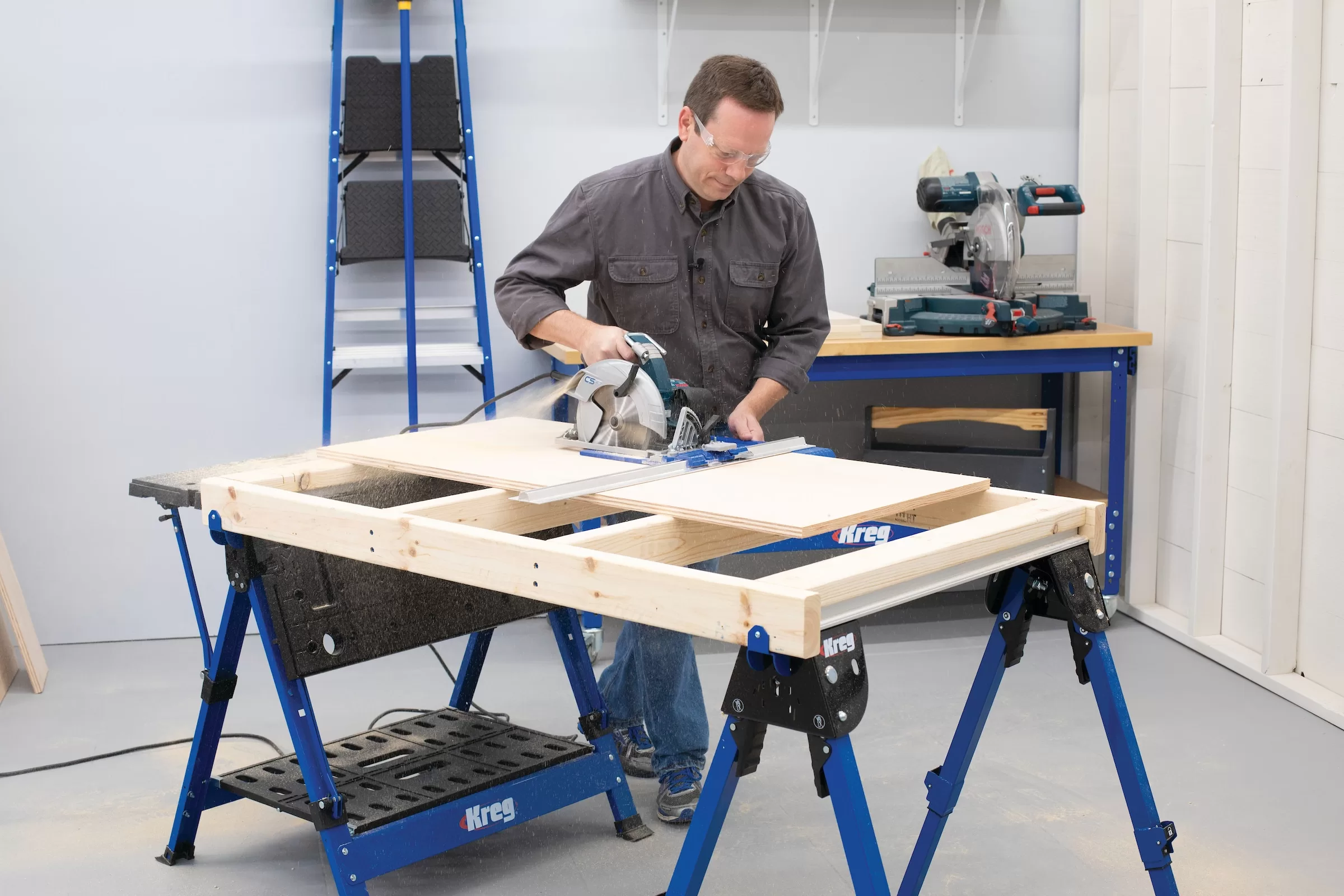 Kreg 32-in W x 35.65-in H Adjustable Anodized Aluminum Track, Steel Legs and Base Saw Horse (1100-lb Capacity) - Image 2