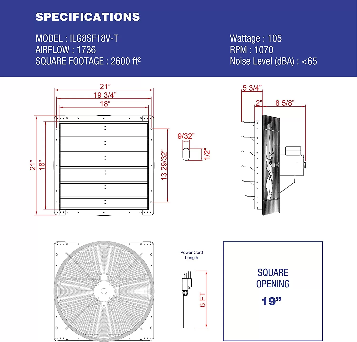 Iliving ILG8SF18V-T Wall-Mount Shutter Exhaust Fan, 18" - Variable, Silver - Image 5