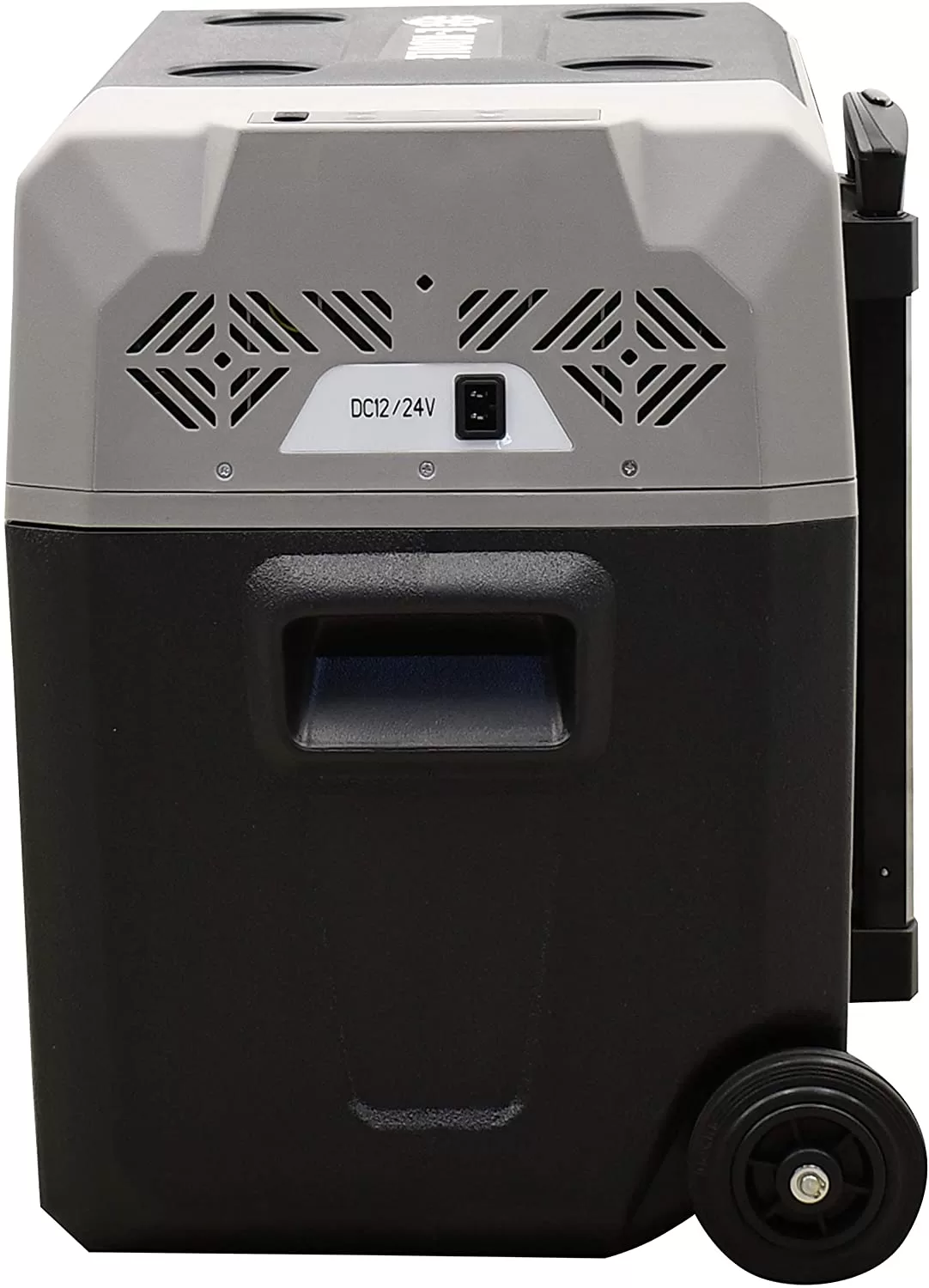 E-Kooler Bluetooth Battery-Powered Portable Iceless Travel Cooler with Wheels & Sliding Handle (40 Liter, Gray)