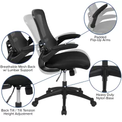 Flash Furniture Kelista Mid-Back Black Mesh Swivel Ergonomic Task Office Chair with Flip-Up Arms, BIFMA Certified
