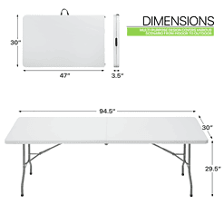Magshion 8Ft Foldable Heavy Duty Table, Indoor Outdoor Portable Plastic Picnic Desk w/Steel Legs and Handle, White