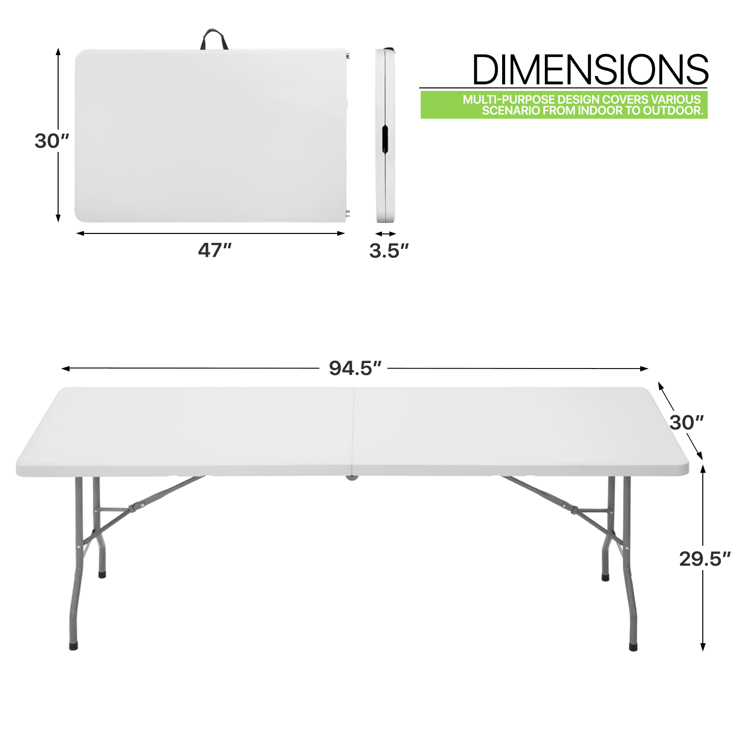 Magshion 8Ft Foldable Heavy Duty Table, Indoor Outdoor Portable Plastic Picnic Desk w/Steel Legs and Handle, White